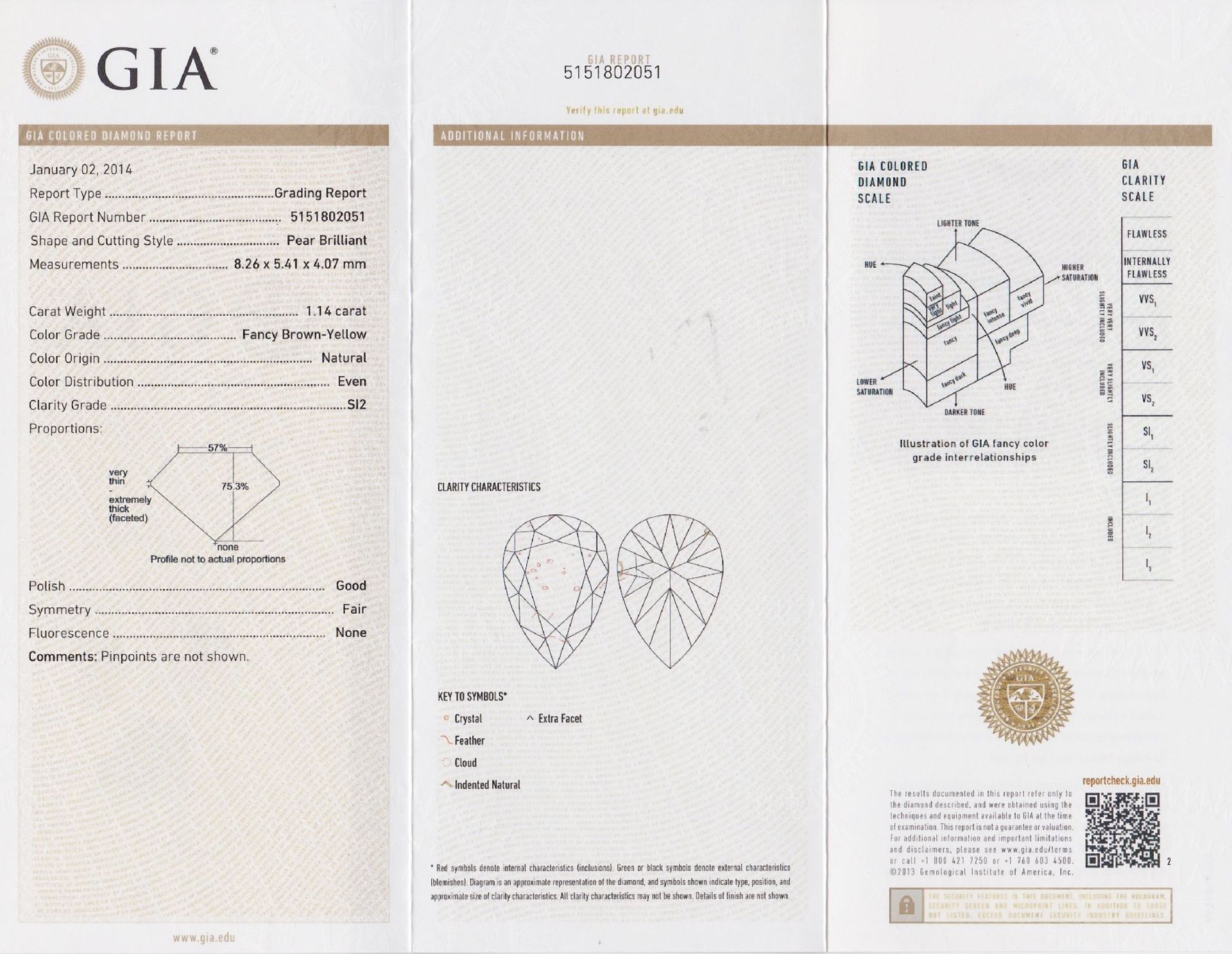 Diamant-Tropfen ca. 1.14 ct natural fancy brown-yellow/si - Bild 4 aus 4