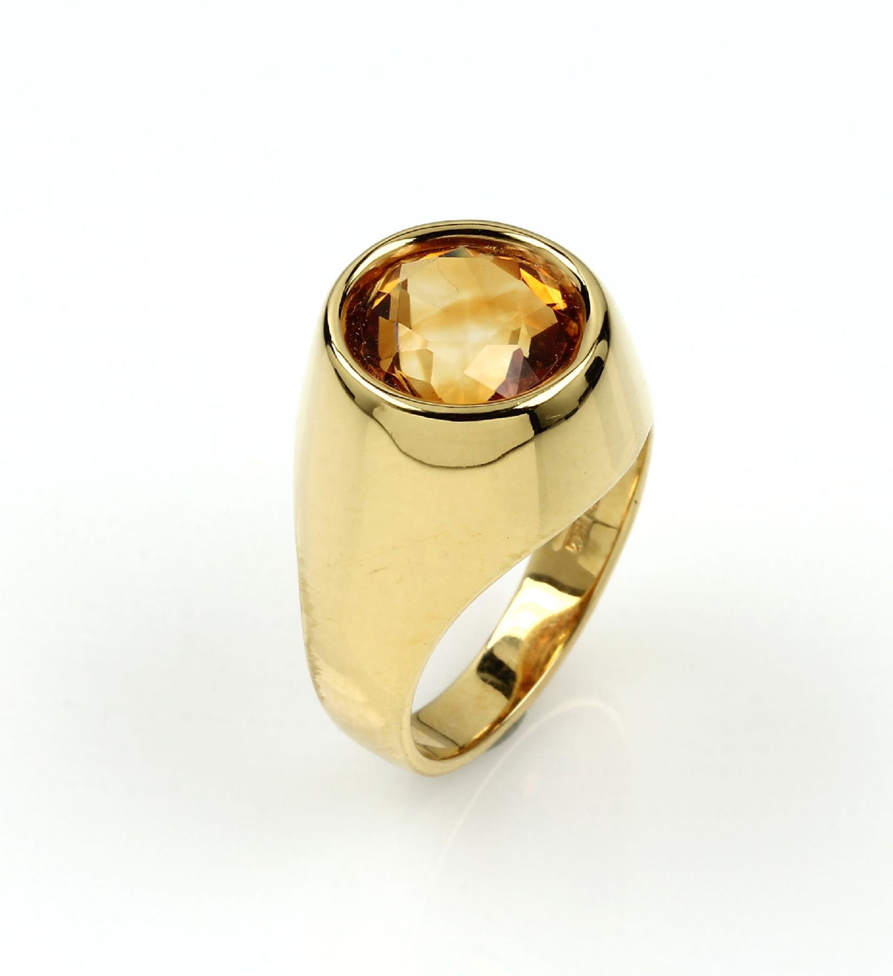 18 kt Gold Ring mit Citrin, GG 750/000, Meistermarke