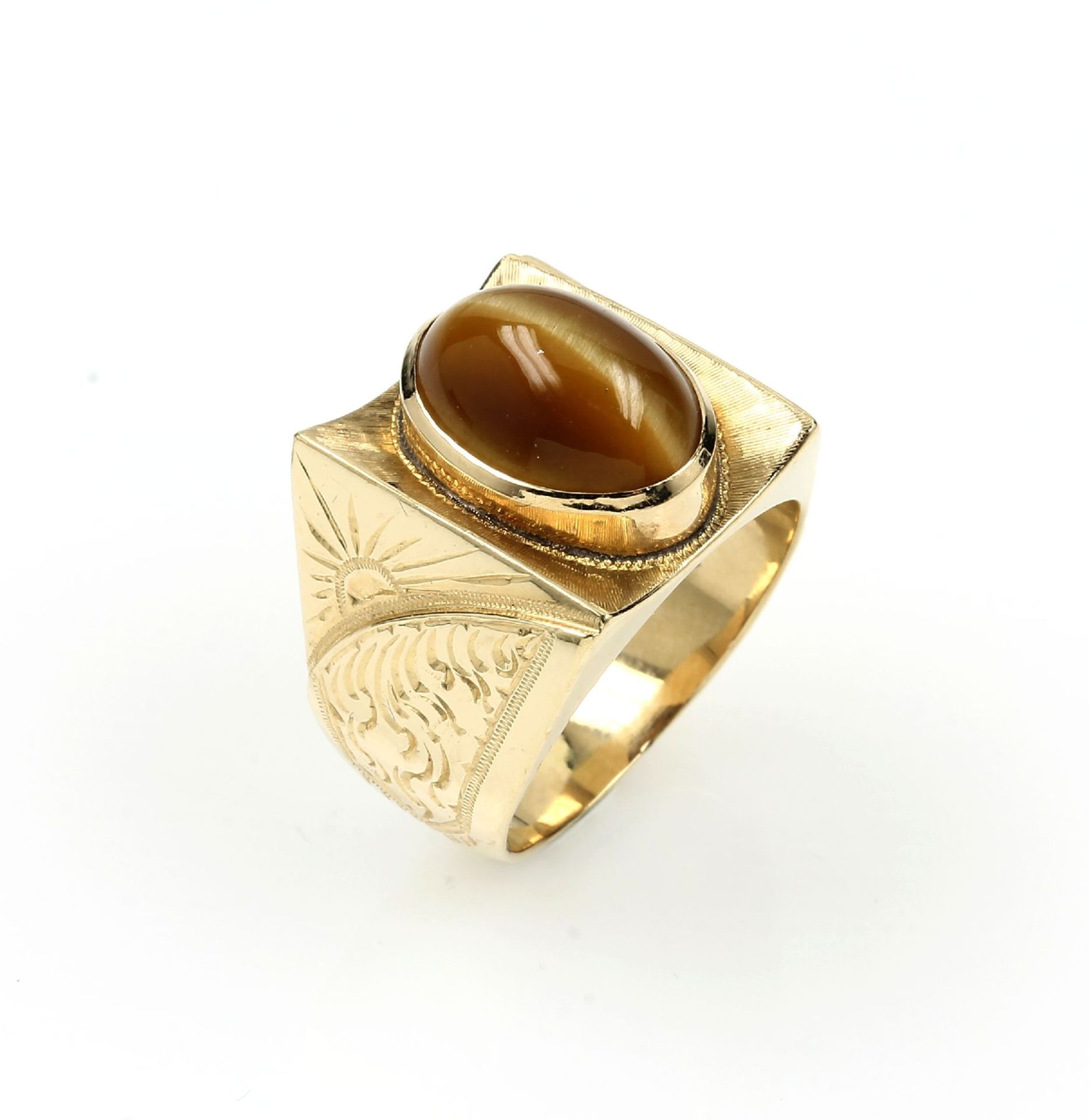 14 kt Gold Ring mit Tigerauge, GG 585/000,