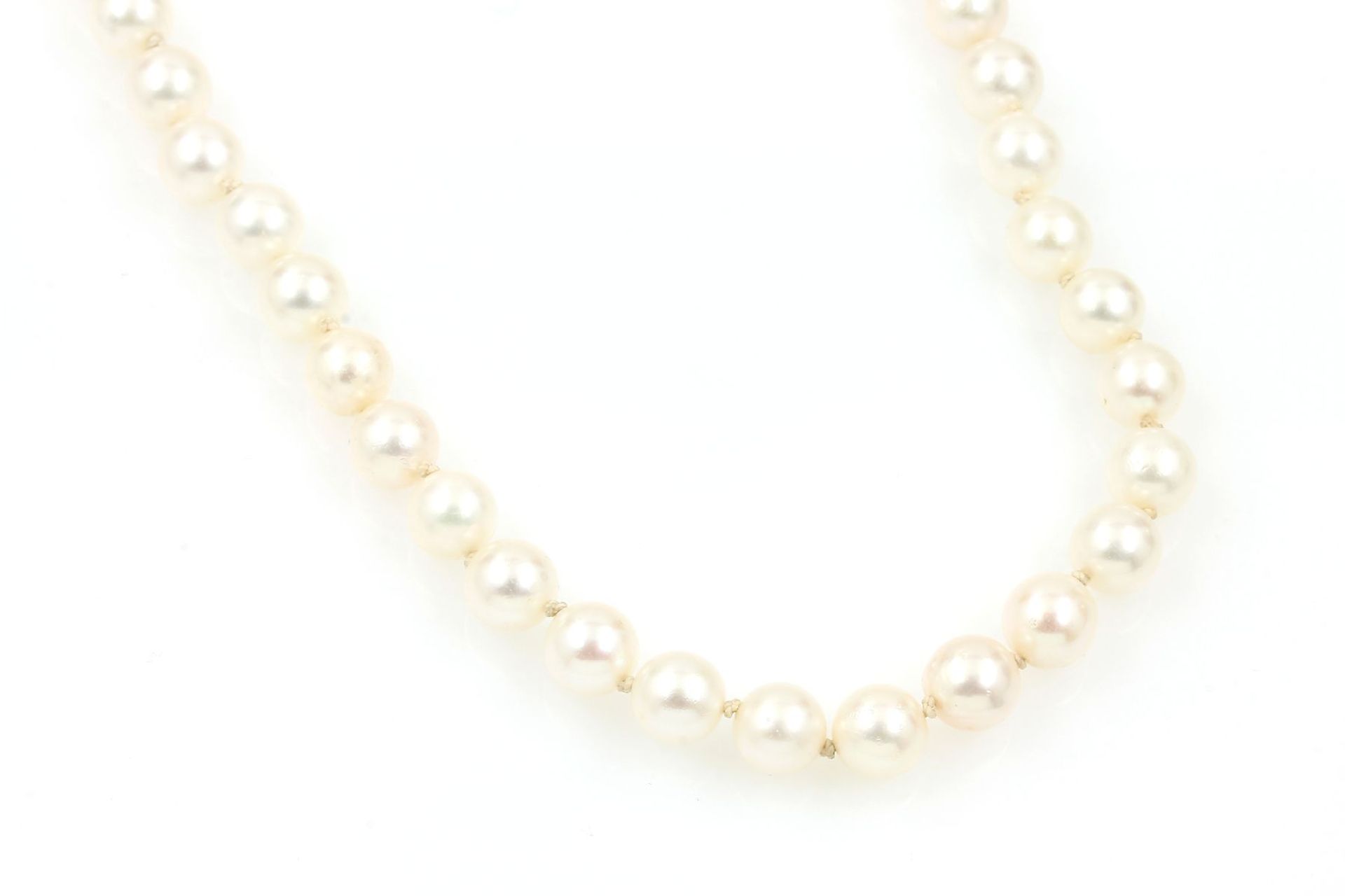 Lange Akoyazuchtperlenkette, weiße Perlen Dca. 7.5 mm,