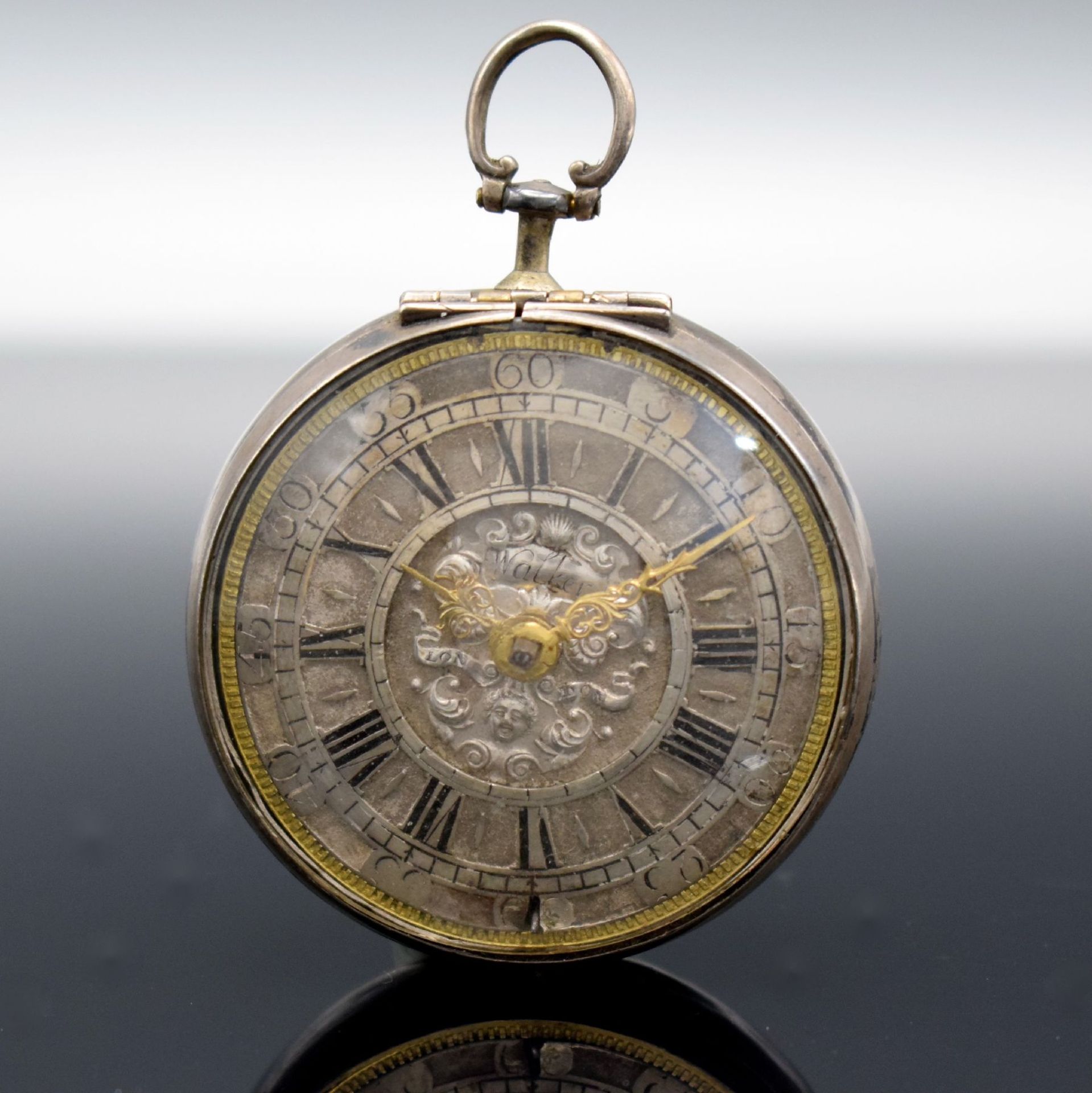 Ja. WALKER London Spindeltaschenuhr in Silber, um 1700,