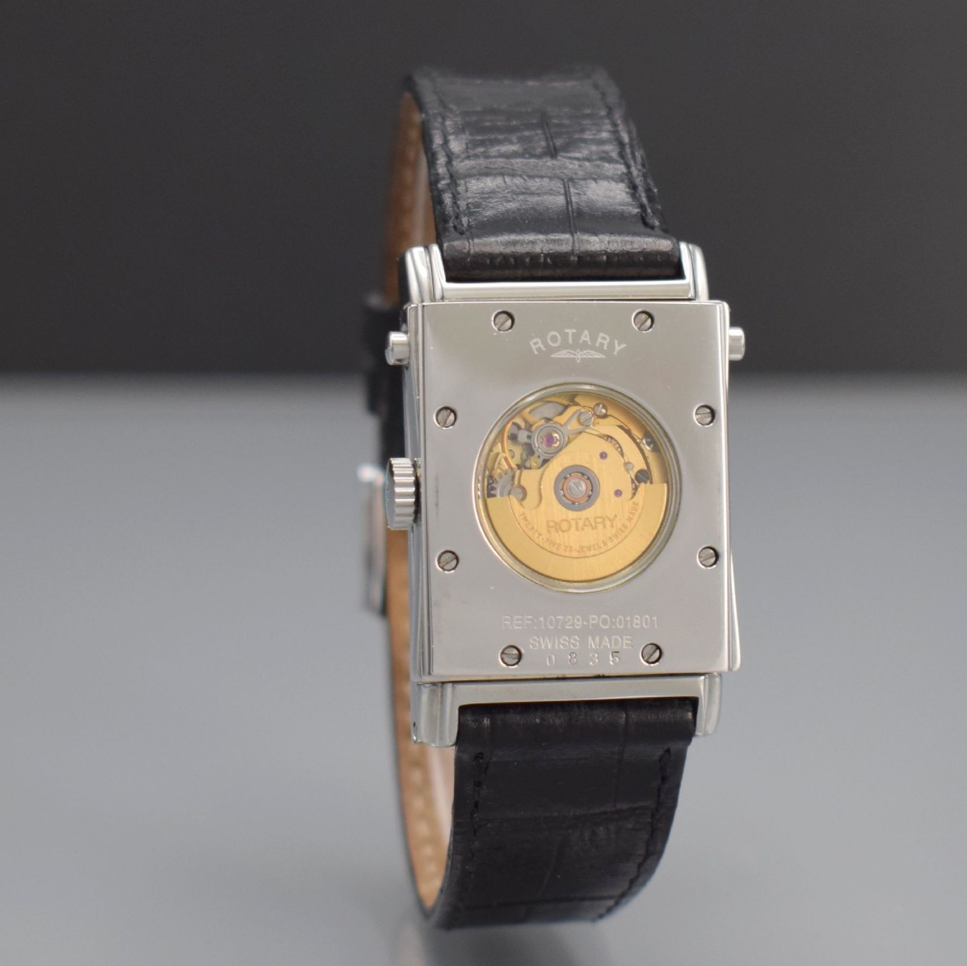 ROTARY rechteckige drehbare Herrenarmbanduhr in Stahl, - Image 9 of 10