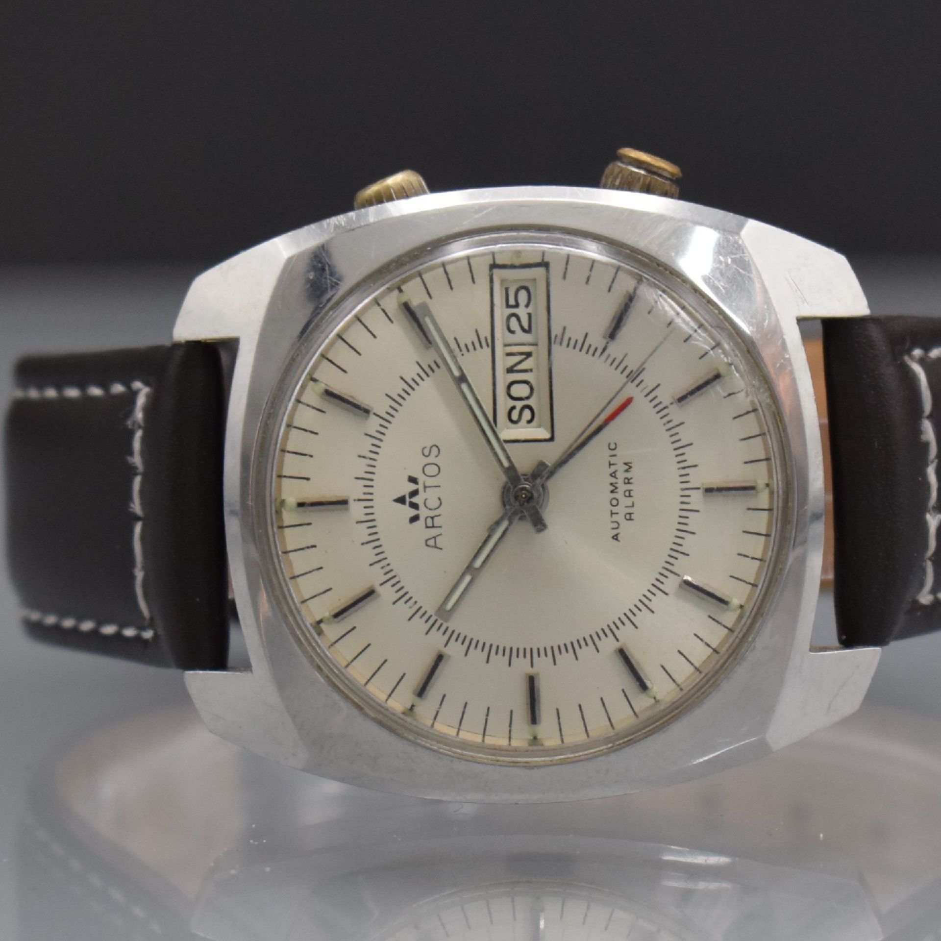 ARCTOS Armbanduhr mit Wecker, Schweiz um 1975, Automatik, - Bild 2 aus 6