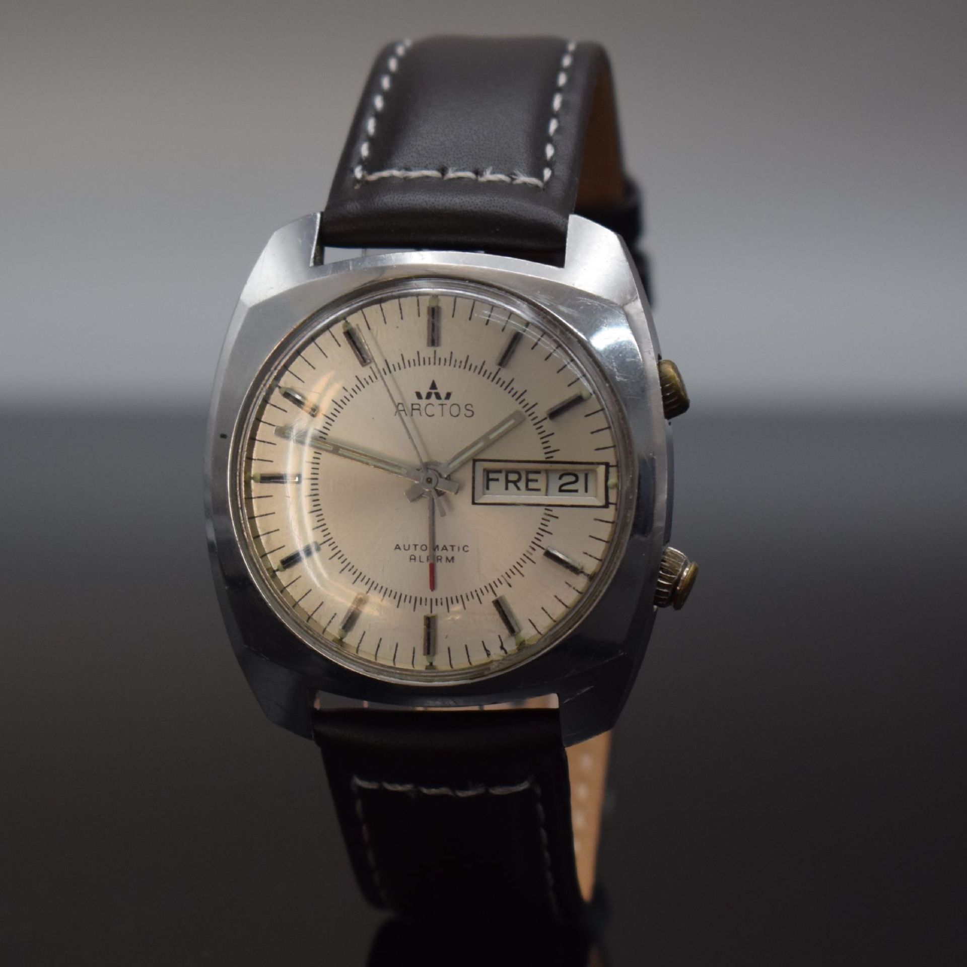 ARCTOS Armbanduhr mit Wecker, Schweiz um 1975, Automatik, - Bild 3 aus 6