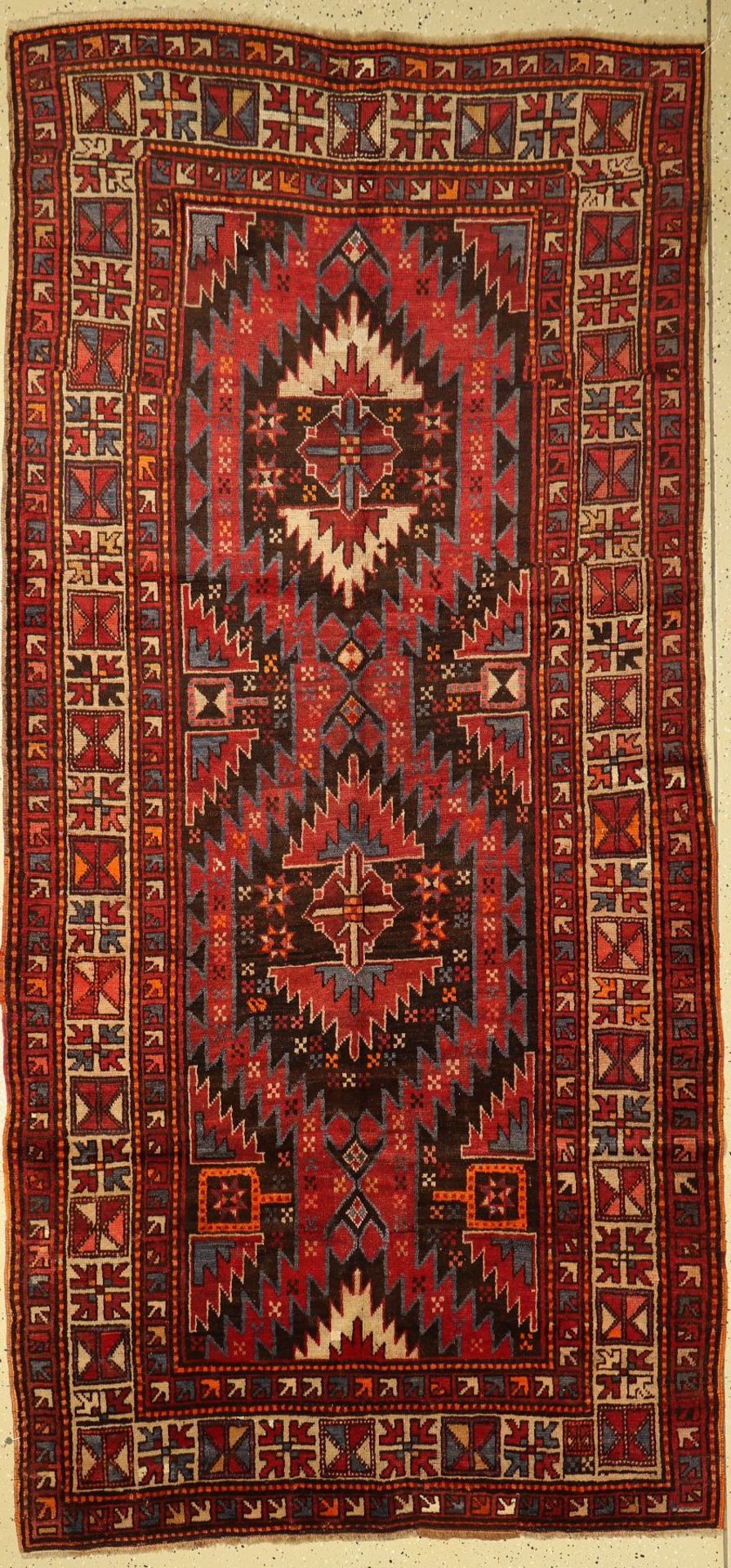 Kazak antik, Kaukasus, um 1910, Wolle auf Wolle, ca. 290