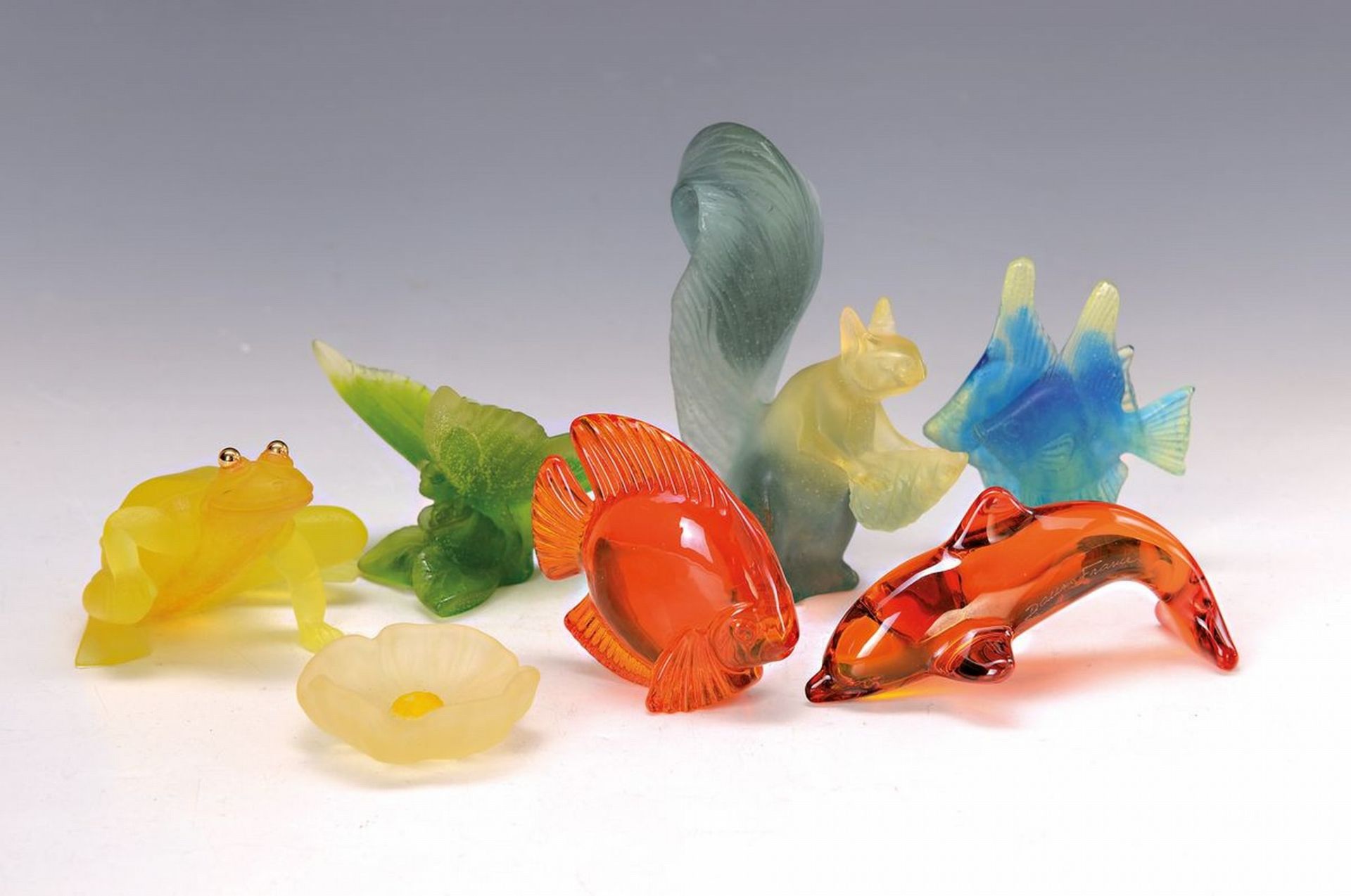 6 Glasfiguren, Daum, Nancy, Pate-de-Verre-Glas: