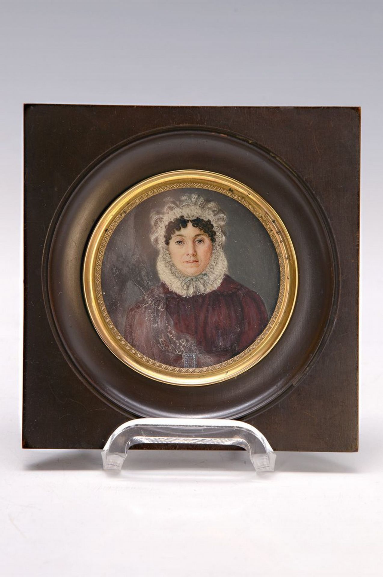 Miniaturmalerei, deutsch, um 1870, Porträt einer Frau mit - Bild 2 aus 2