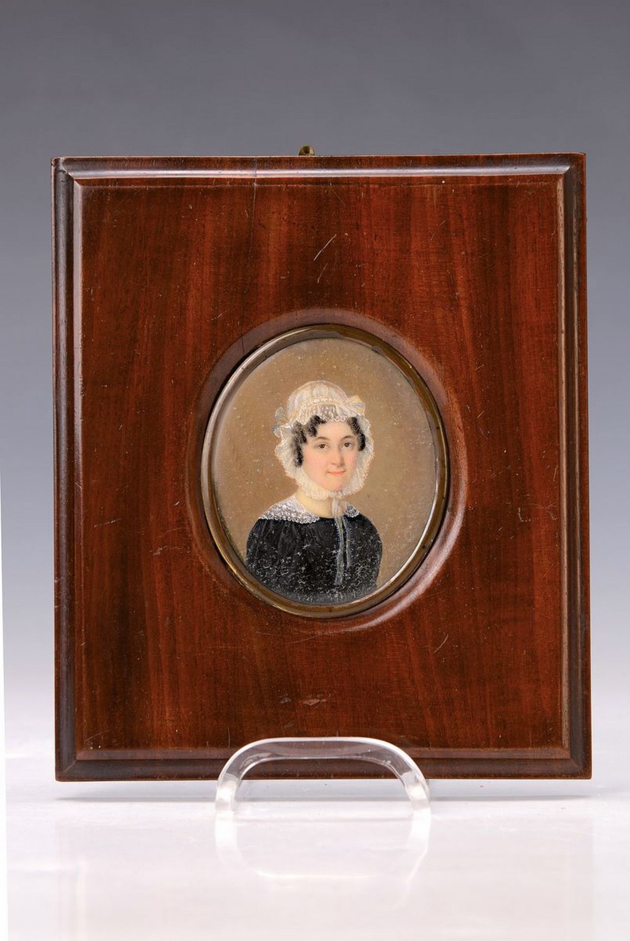 Miniaturmalerei, deutsch, um 1840, Porträt einer Frau mit
