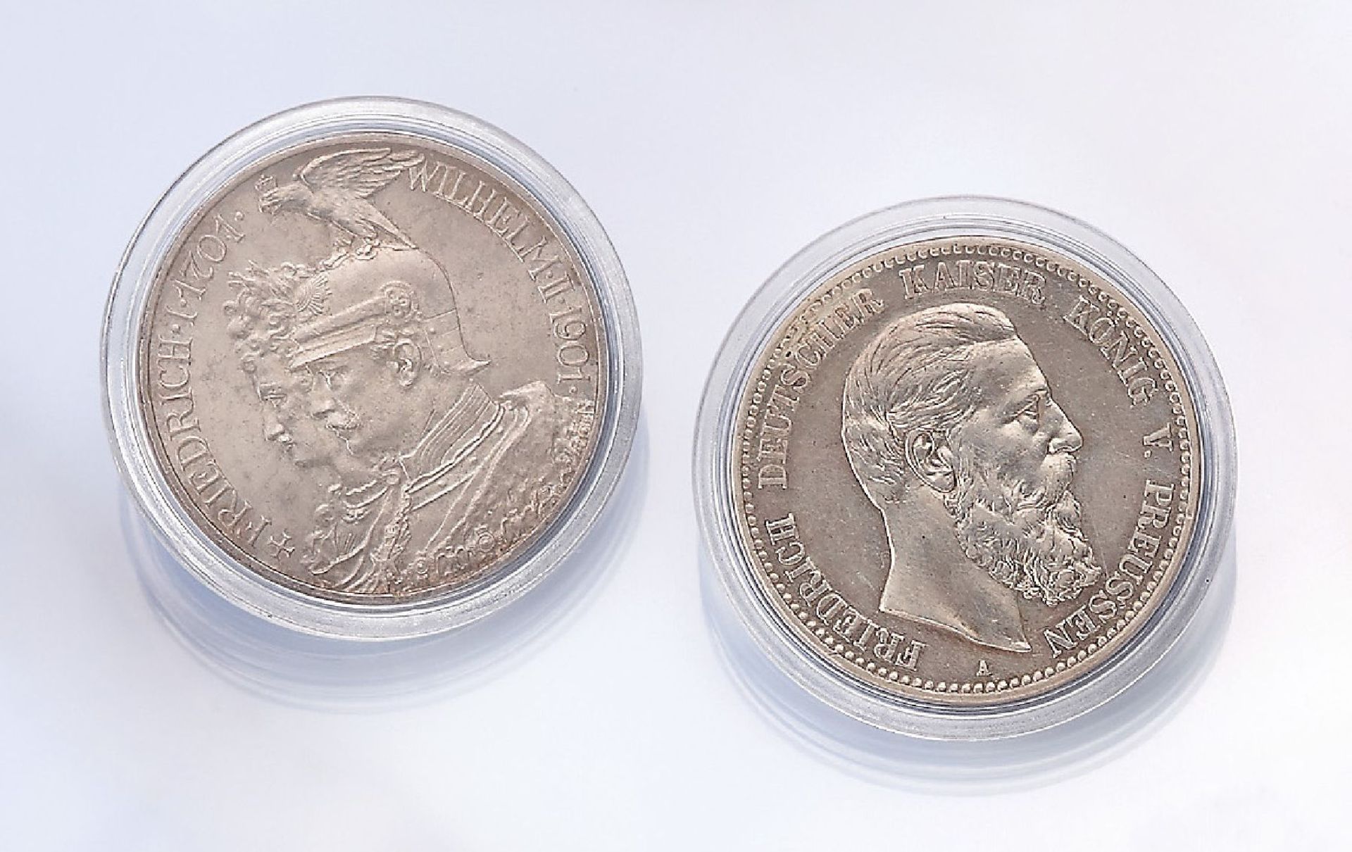 Konvolut 2 Silbermünzen, 5 Mark, Preussen, best. aus: 1