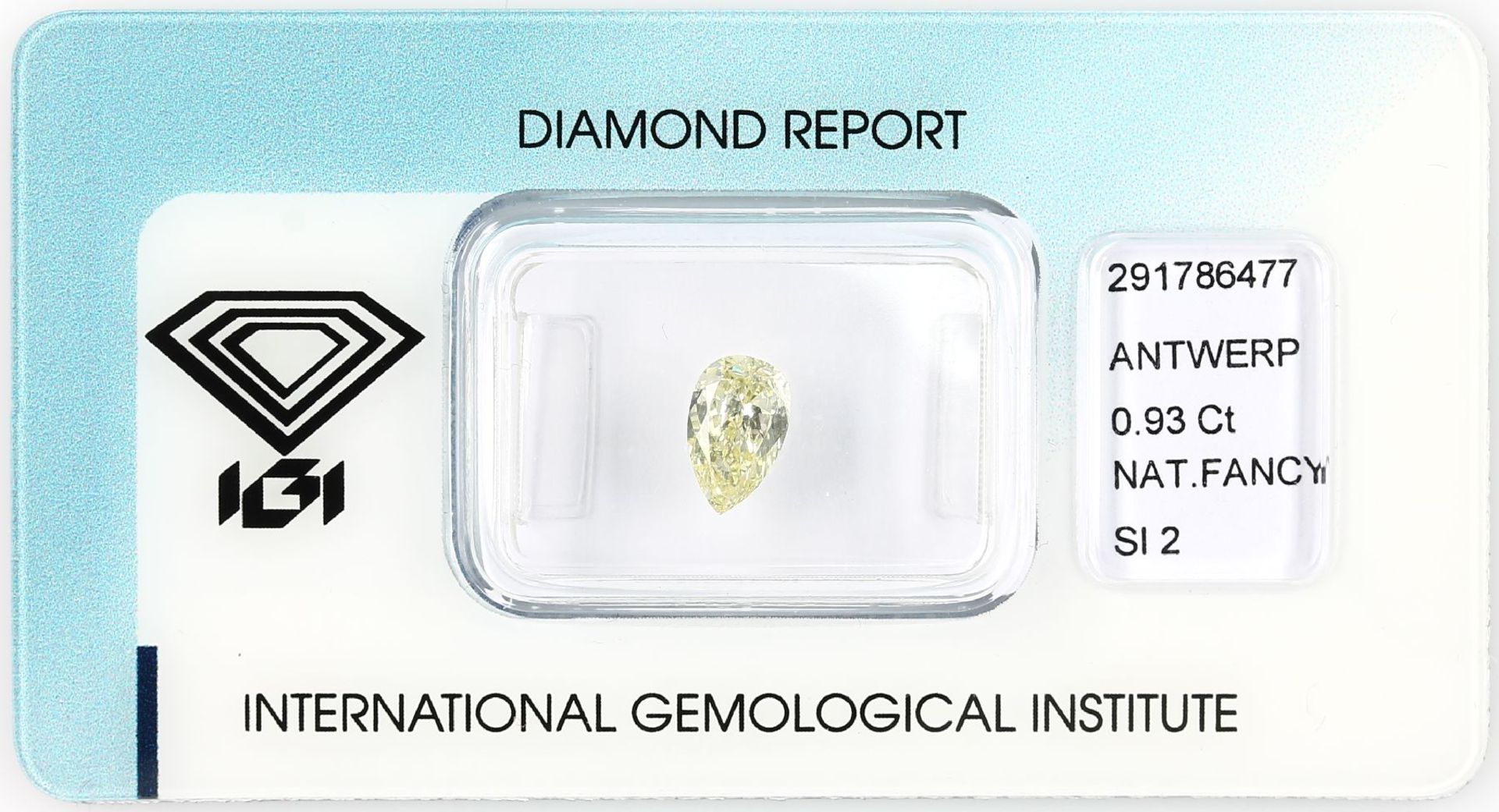 Loser Diamant, 0.93 ct Natural fancy yellow, tropfenf.