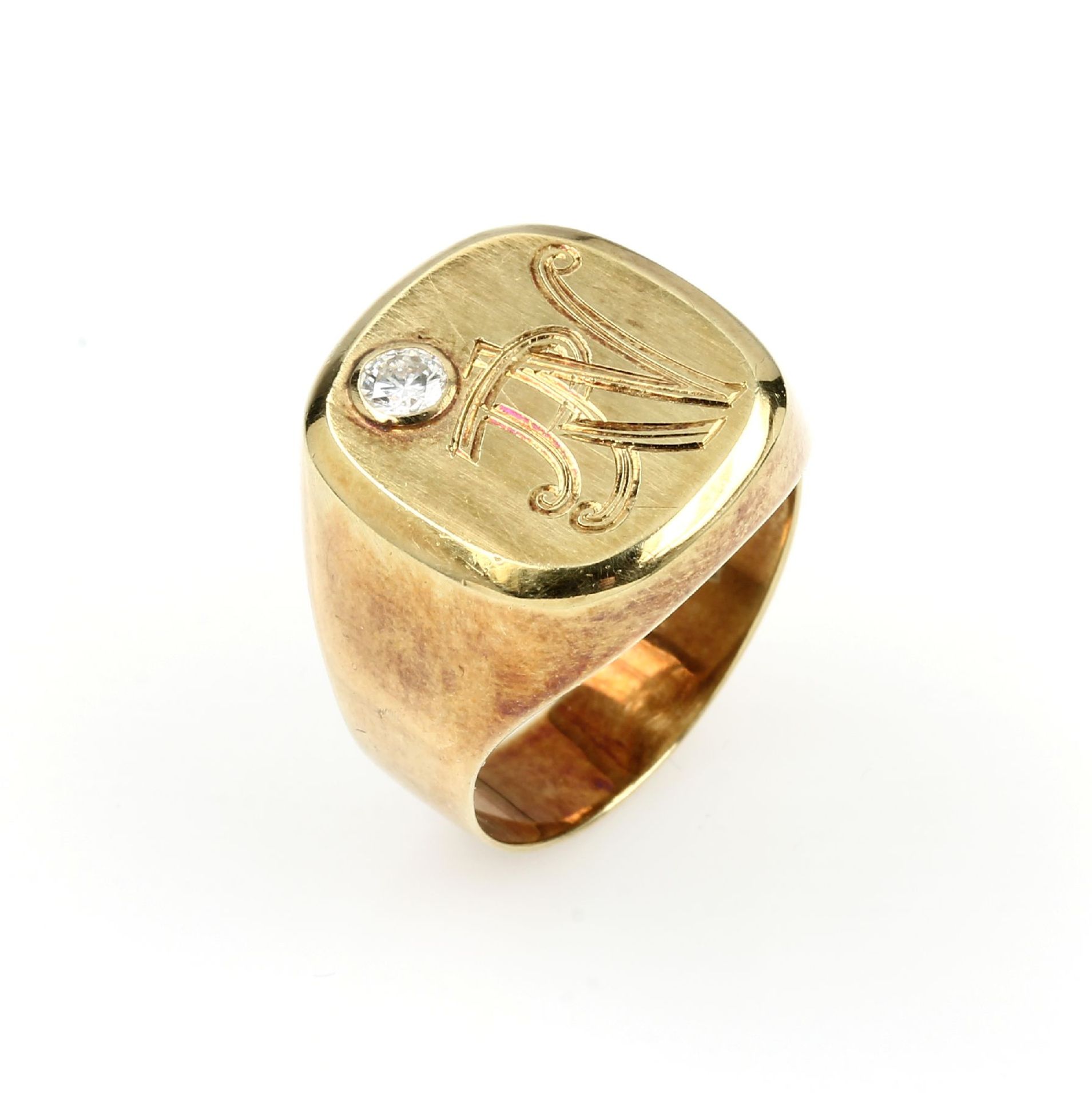 14 kt Gold Herrensiegelring mit Diamant, GG 585/000,