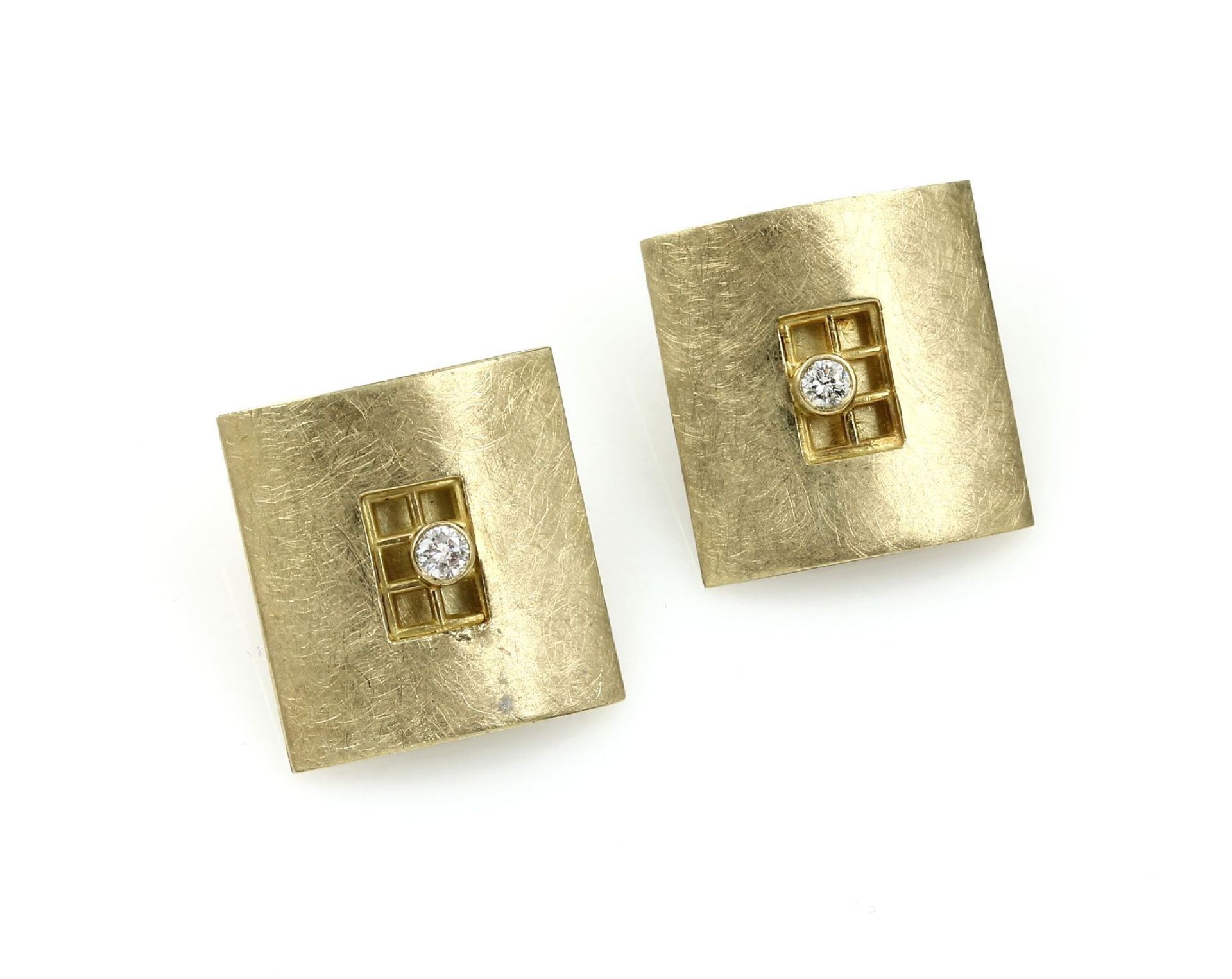 Paar 14 kt Gold Ohrclips mit Brillanten, GG 585/000,