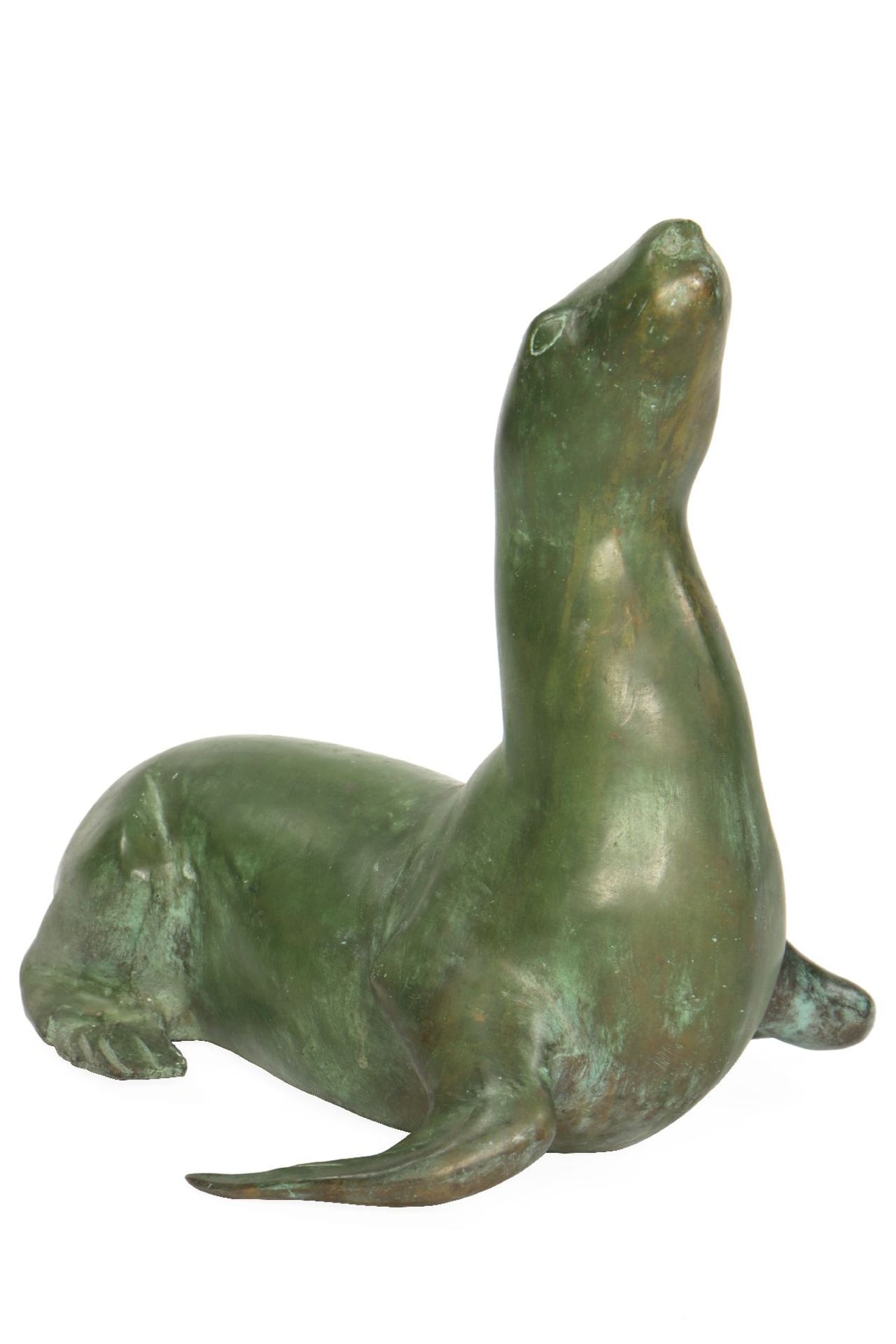 Seehund, Bronze, grün patiniert,