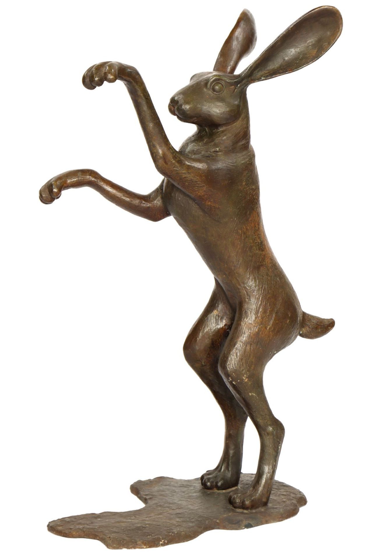 Boxender Hase,  Bronze, braun u. dunkelbraun patiniert, - Bild 2 aus 2