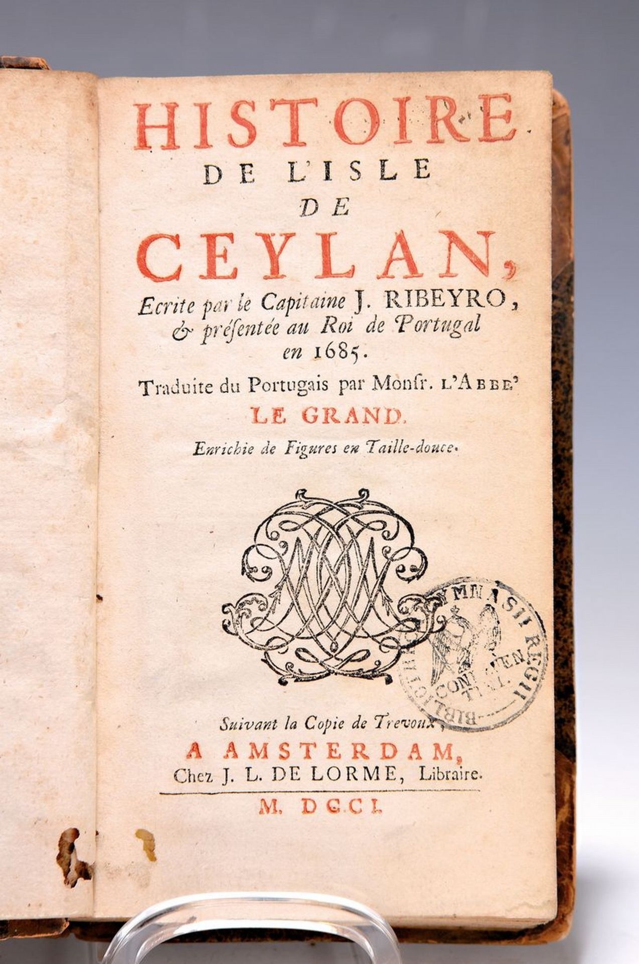 Histoire de l'Isle de Ceylan, Cap. J. Ribeyro, gedruckt