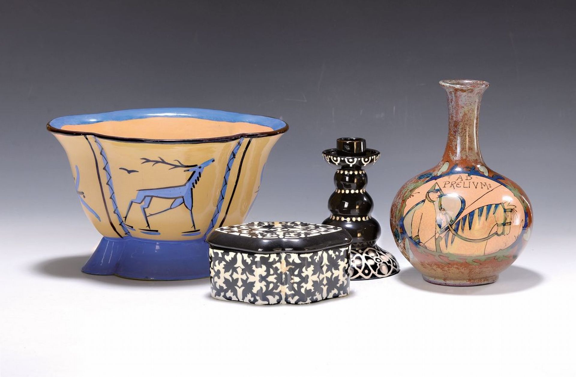 4 Keramikobjekte, um 1910-30er Jahre,  Jardiniere,