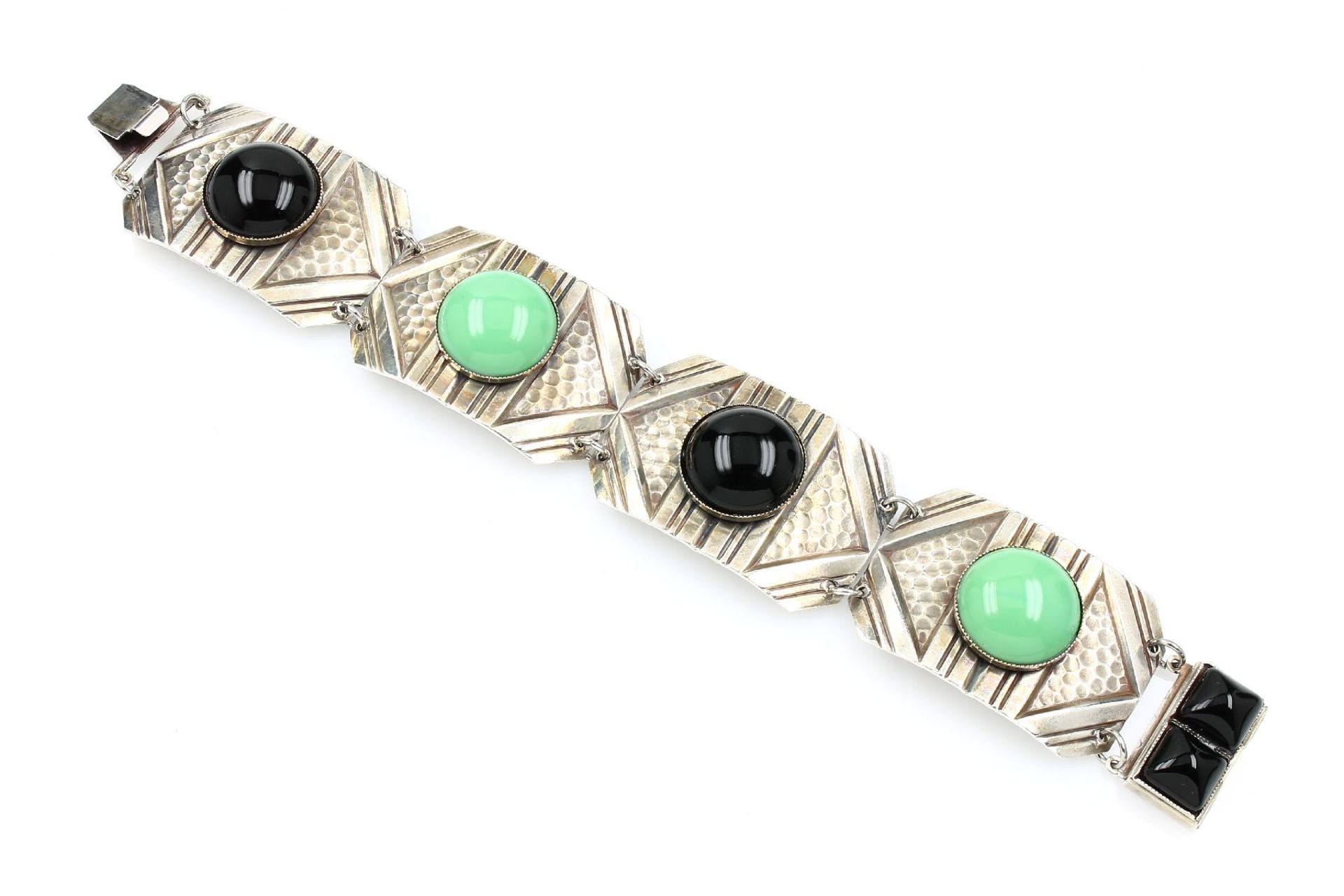 Art-Deco Armband mit Onyx und Malachit, deutsch um 1920,