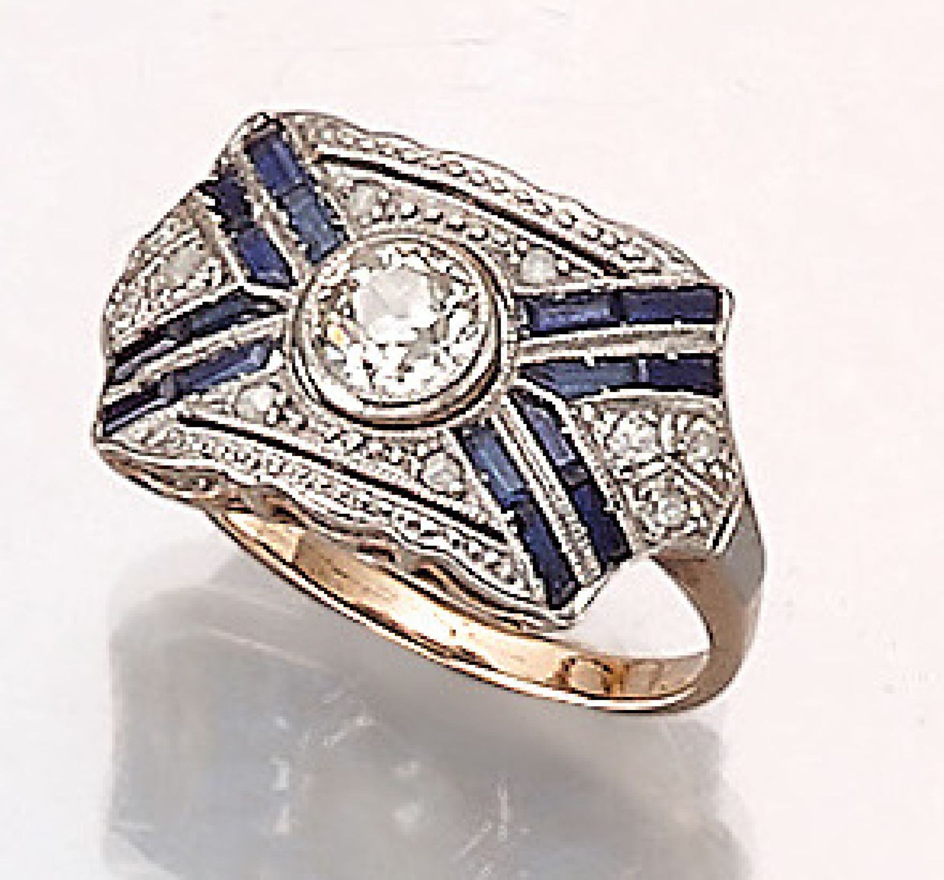 Ring mit Diamanten und Saphiren, um 1910, deutsch, GG