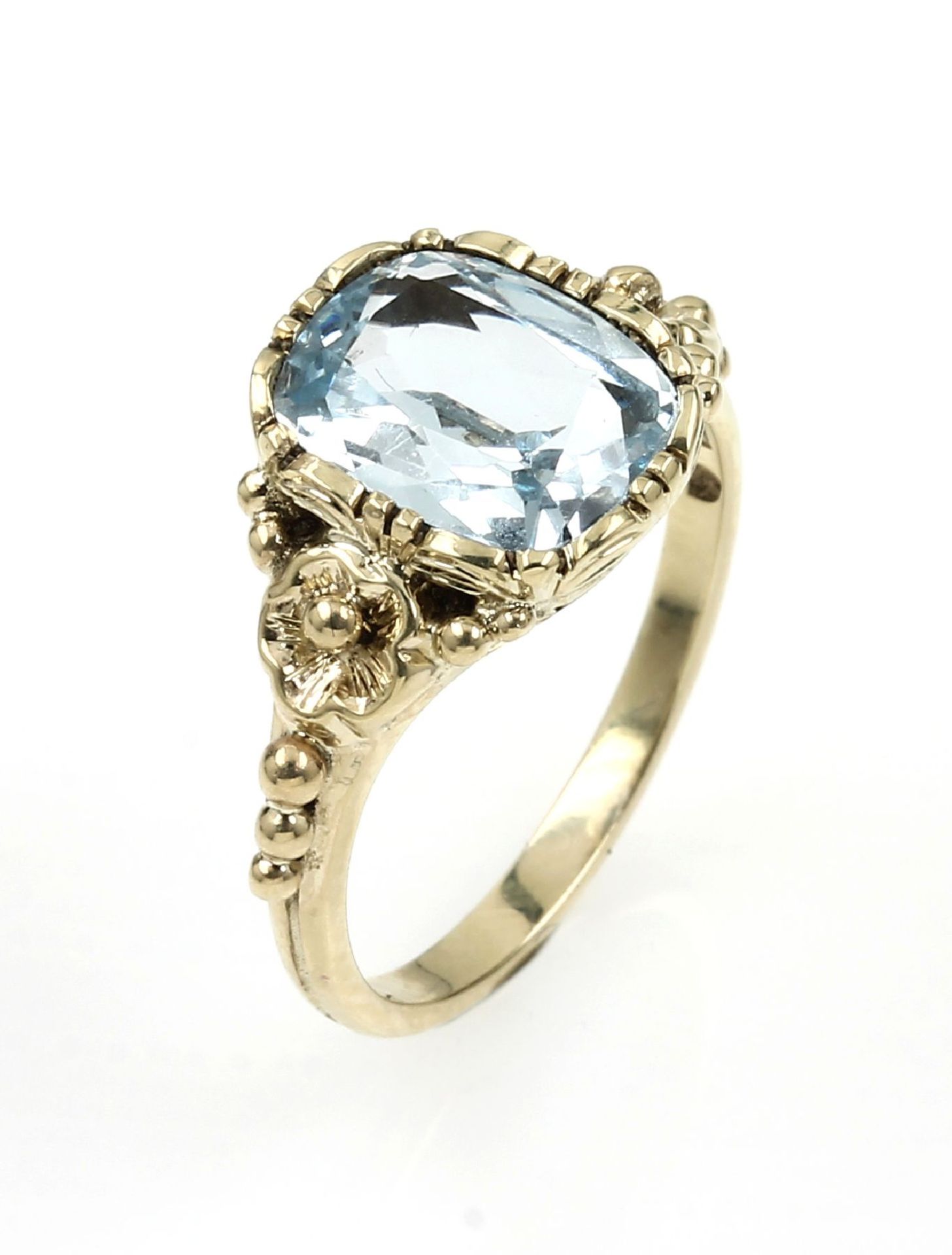 8 kt Gold Ring mit Aquamarin, deutsch um 1940, GG