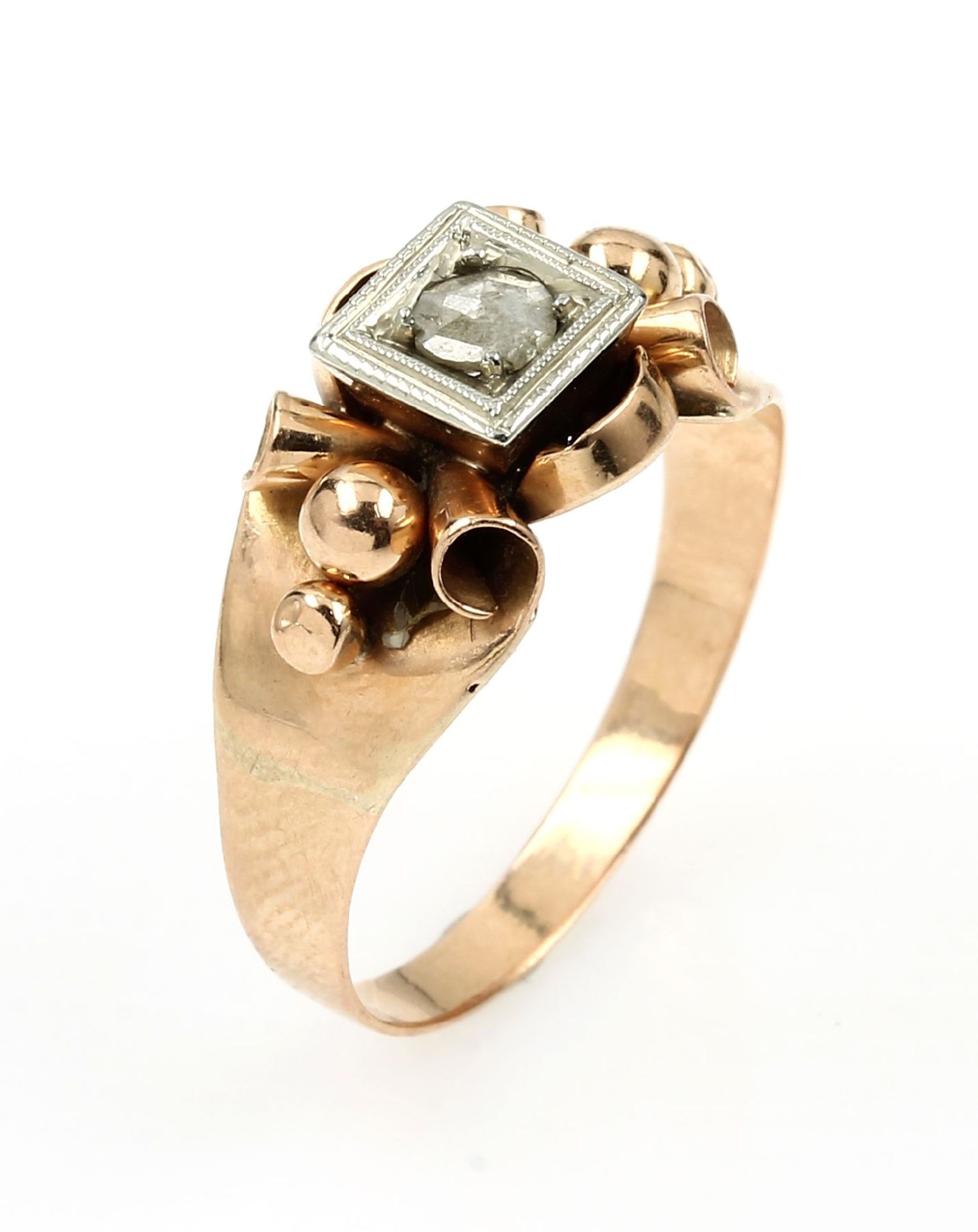 18 kt Gold Ring mit Diamantrose, um 1880, GG 750/000, 1