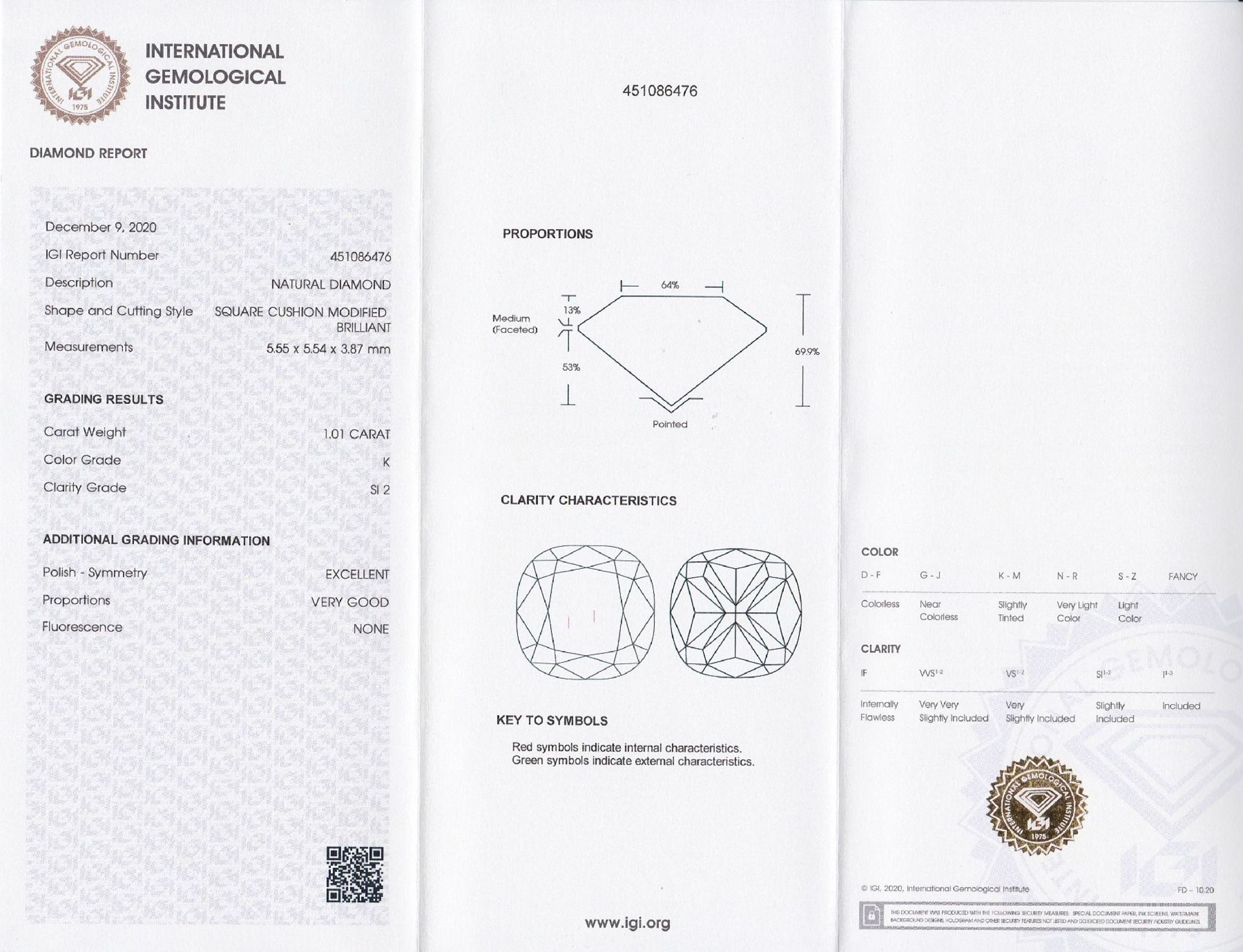 Eingeschweißter Diamant im Kissenschliff 1.01 ct get. - Image 4 of 4