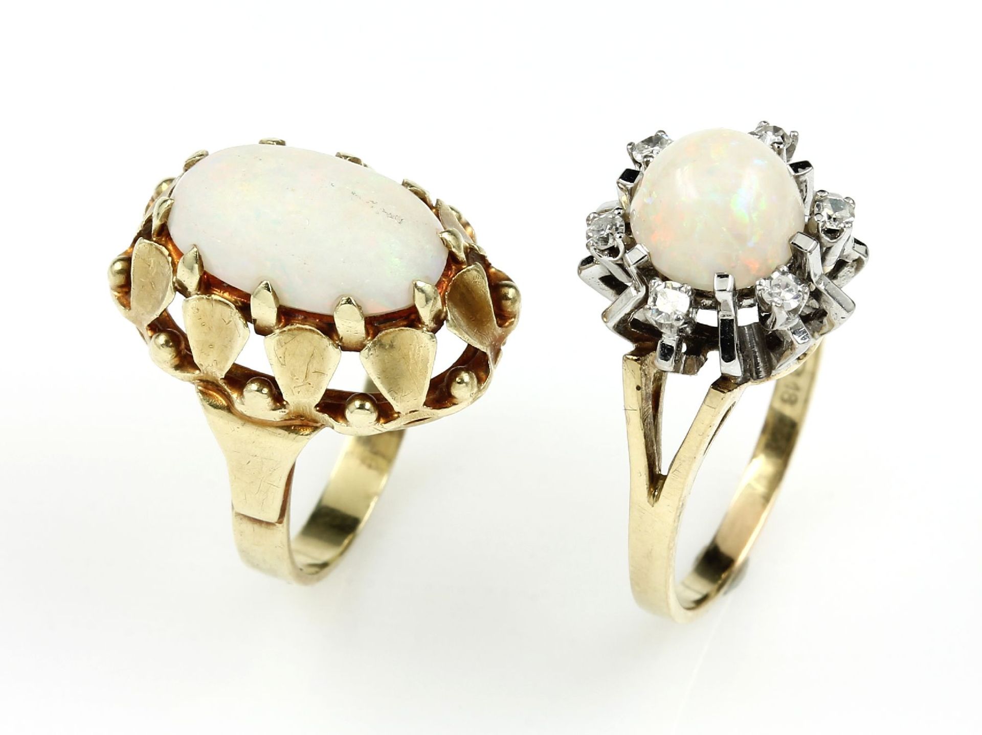 Konvolut 14 kt Gold Ringe mit Opal und Diamanten, GG/WG