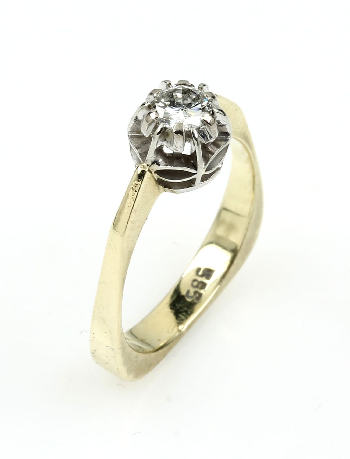 14 kt Gold Ring mit Brillant, GG/WG 585/000, mittig