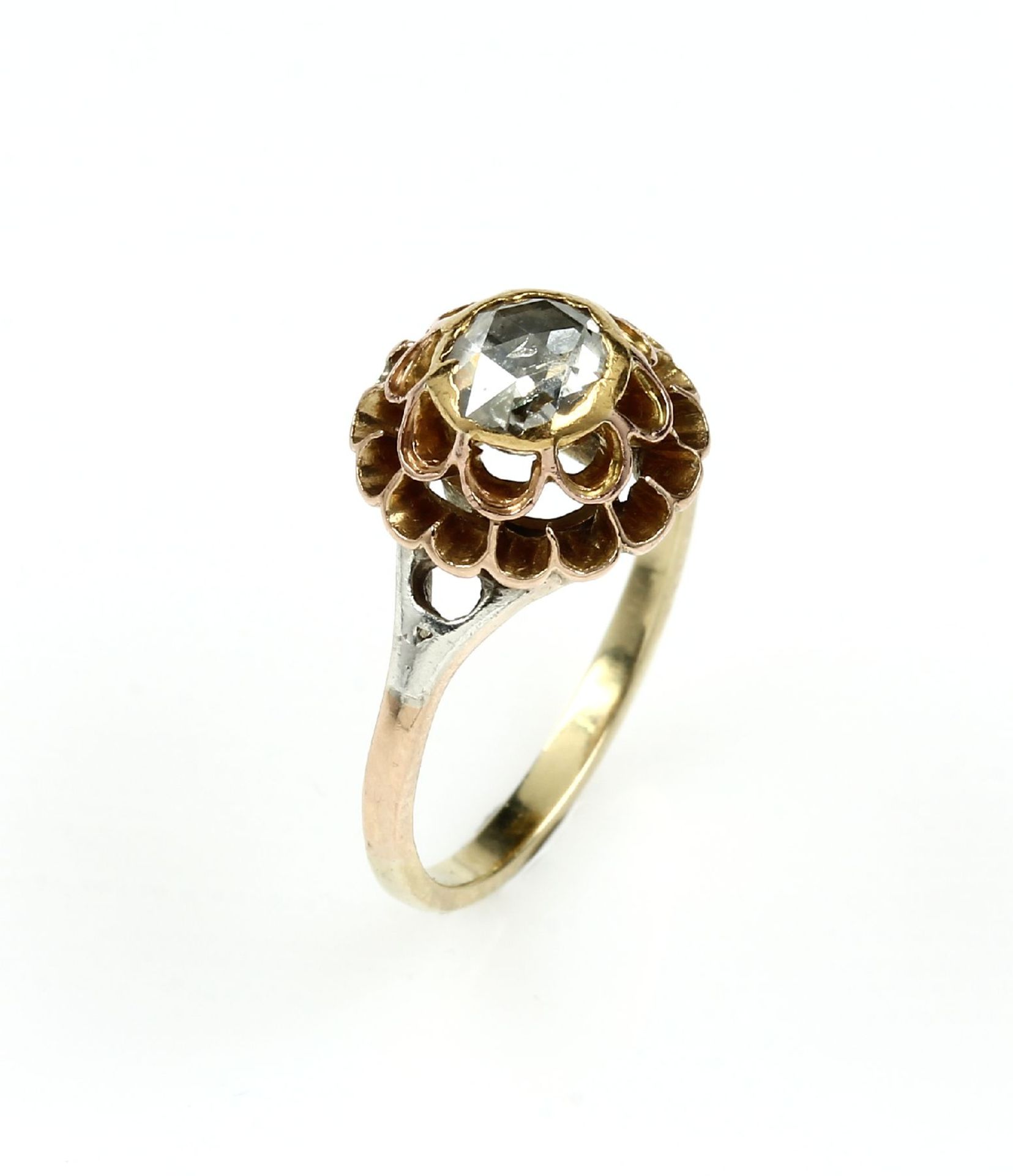 14 kt Gold Ring mit Diamant, GG 585/000, 1 Diamantrose