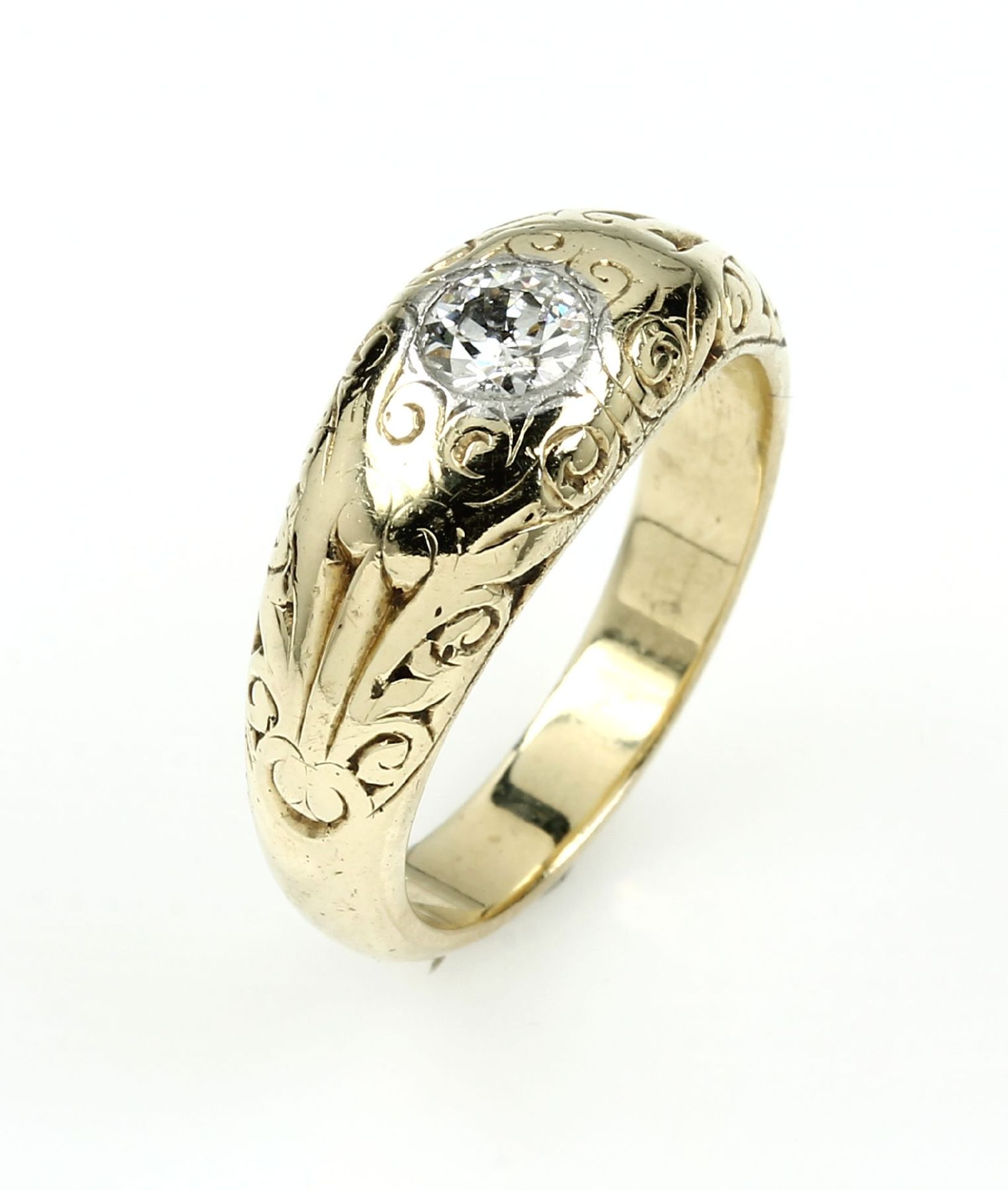 14 kt Gold Ring mit Diamant, GG 585/000, Ringkopf mit