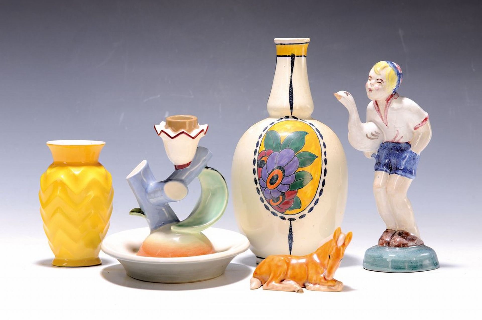 Lot aus 5 Objekten Art-Deco-Keramik: Vase Boch Freres, um