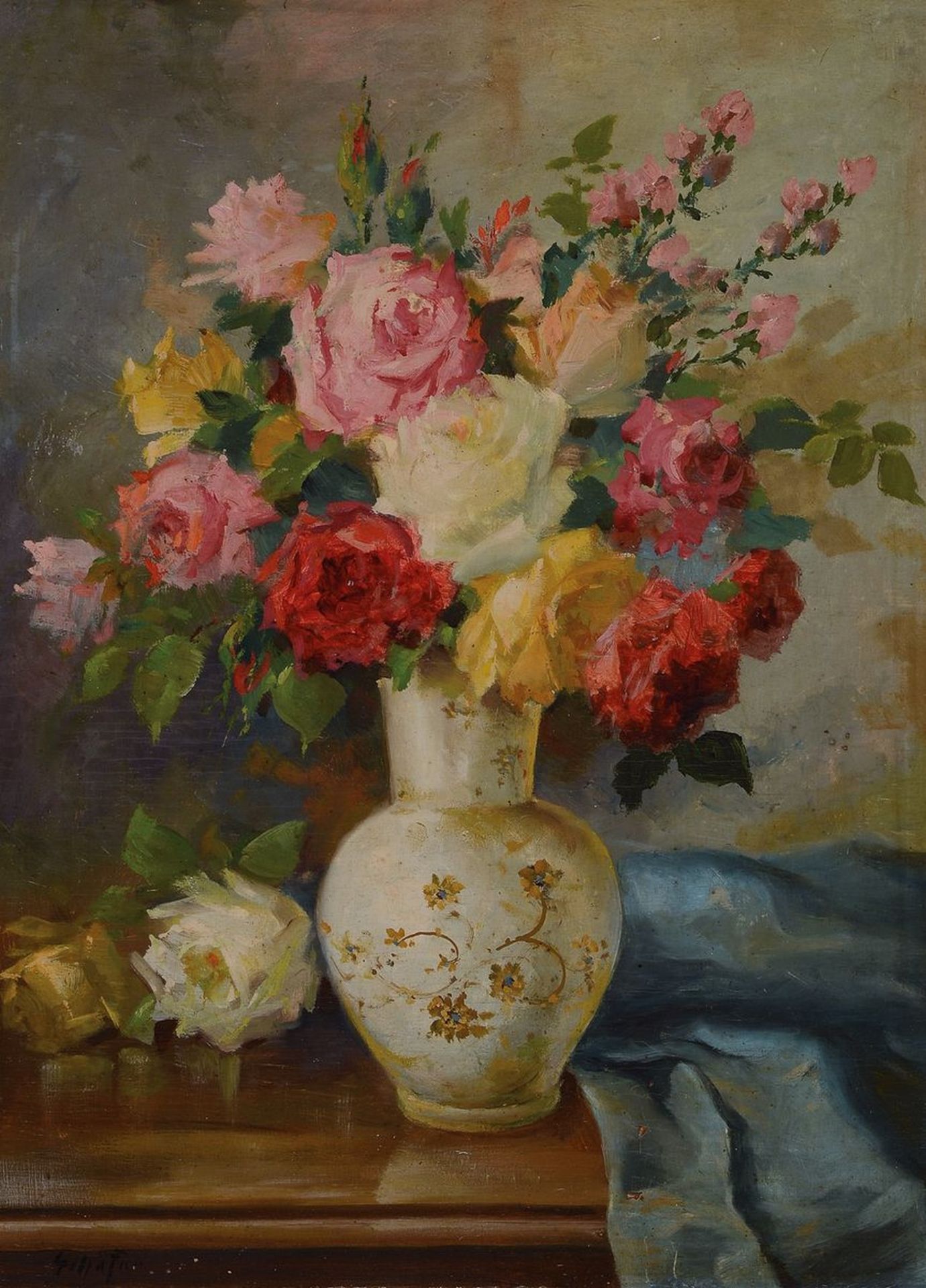 Schäfer, deutscher Maler, um 1900, Stillleben mit Rosen,