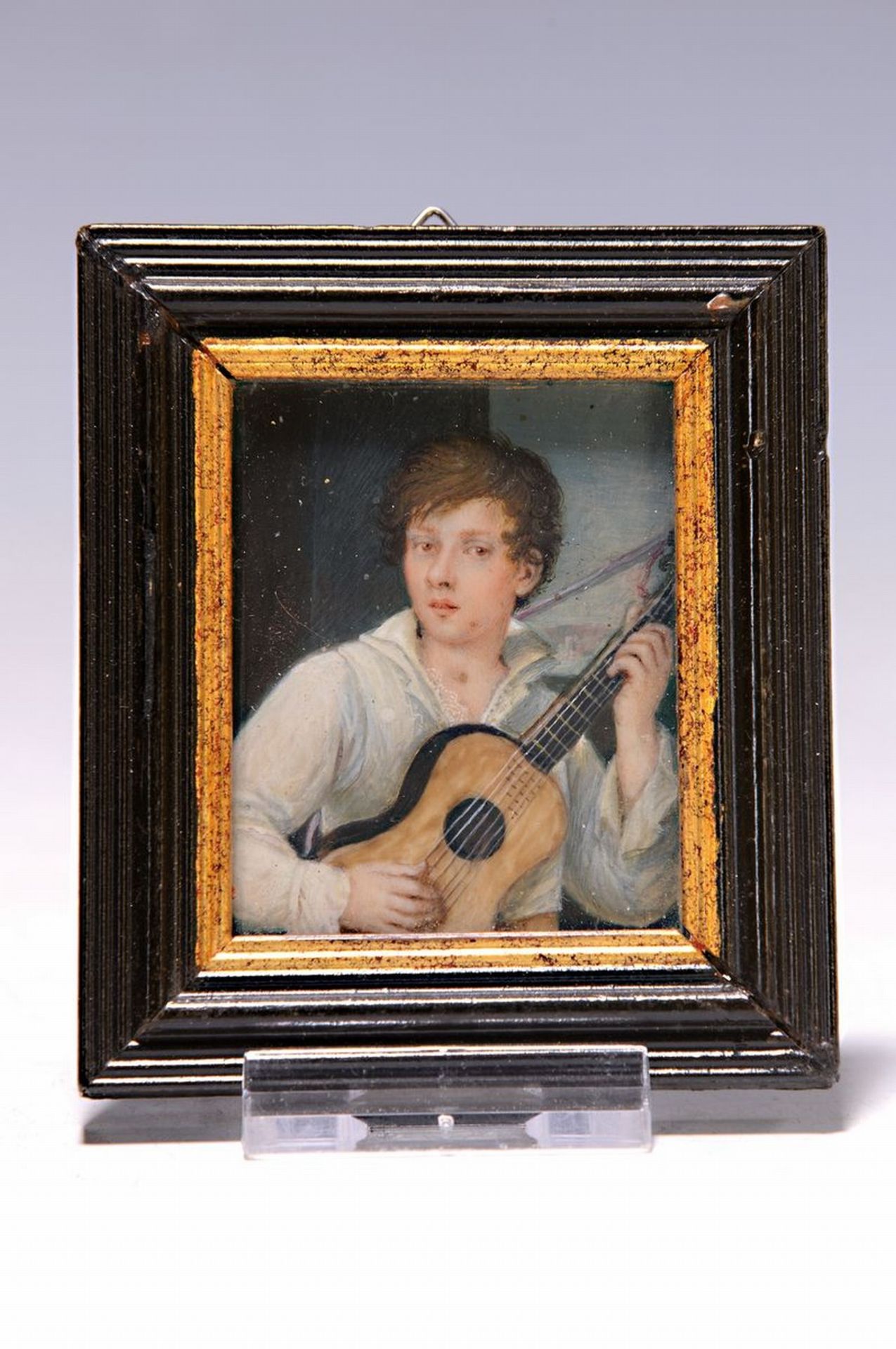 Miniaturmalerei, deutsch, um 1900, Junge mit Gitarre, - Image 2 of 2