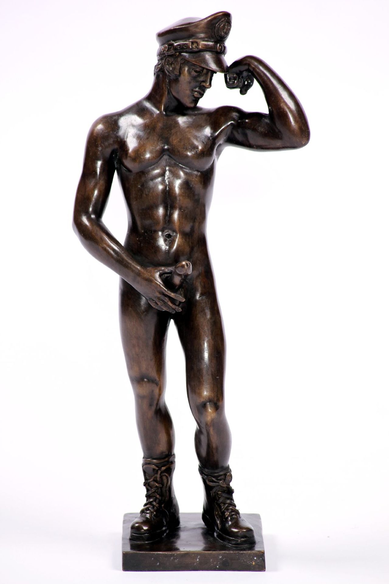 Männerakt 'Polizist', Bronze, braun u. dunkelbraun