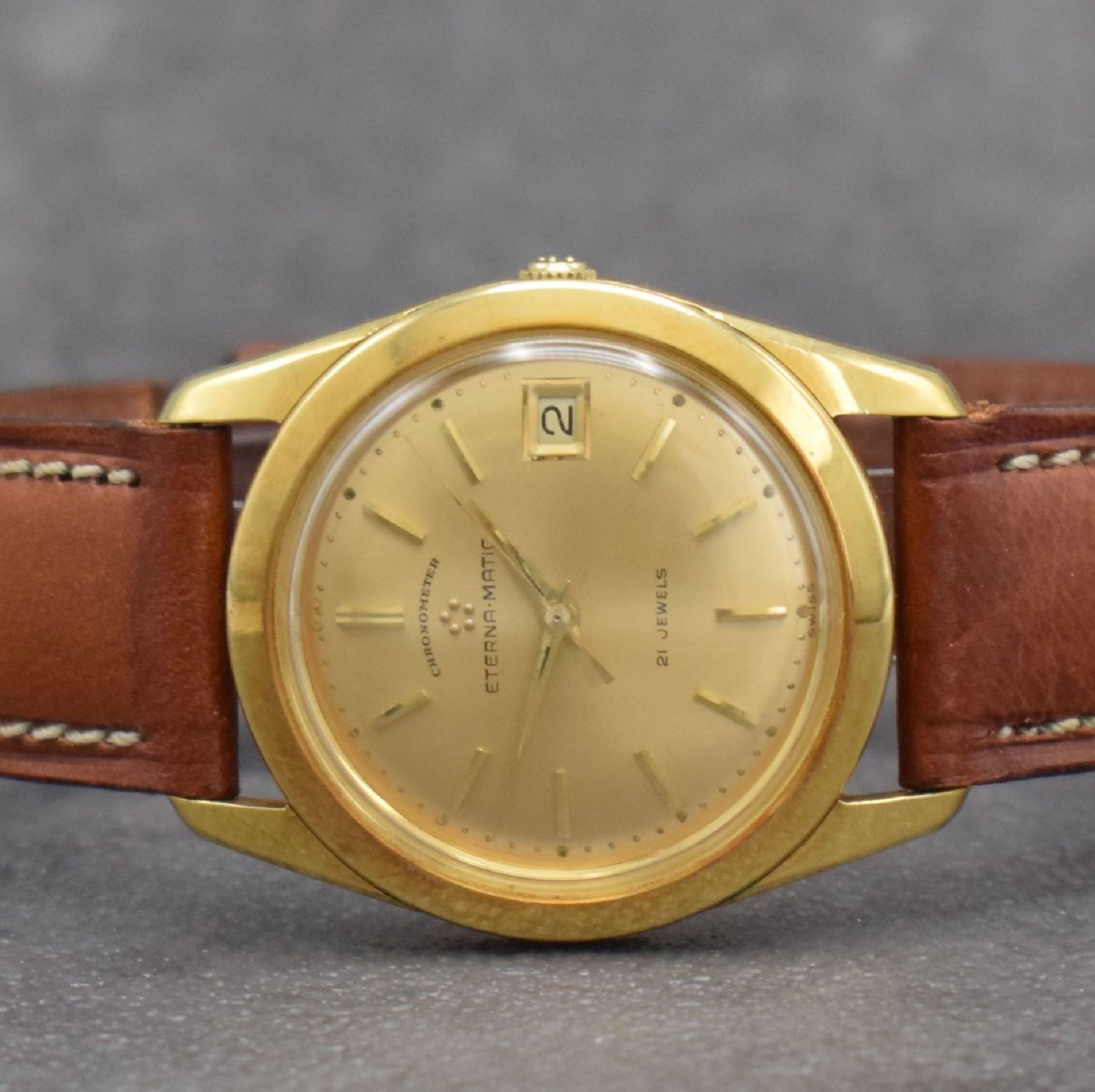 ETERNA Chronometer Herrenarmbanduhr in GG 750/000, - Image 2 of 10