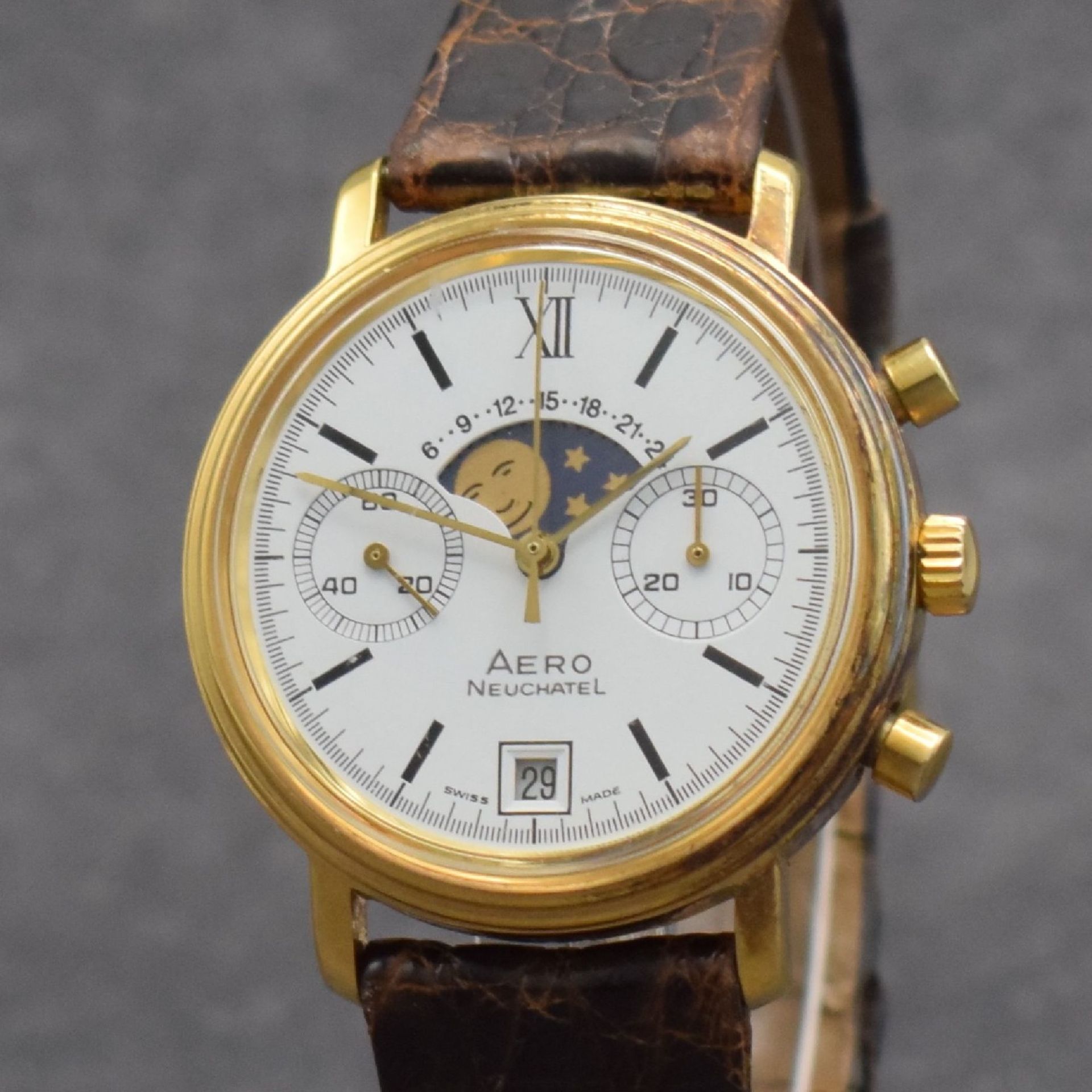 AERO WATCH vergoldeter Herrenchronograph mit Mondphase, - Image 4 of 9