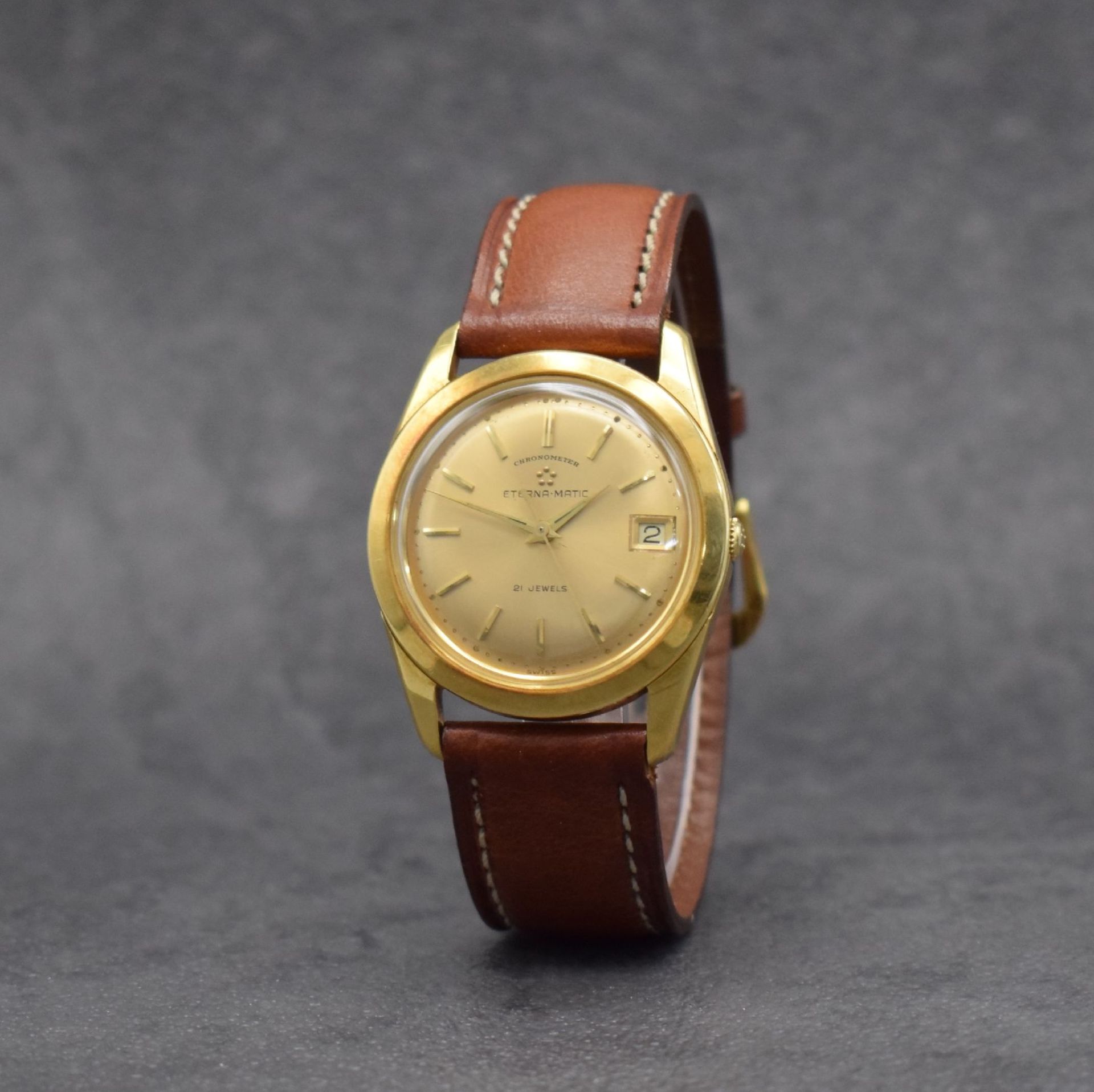 ETERNA Chronometer Herrenarmbanduhr in GG 750/000, - Image 3 of 10