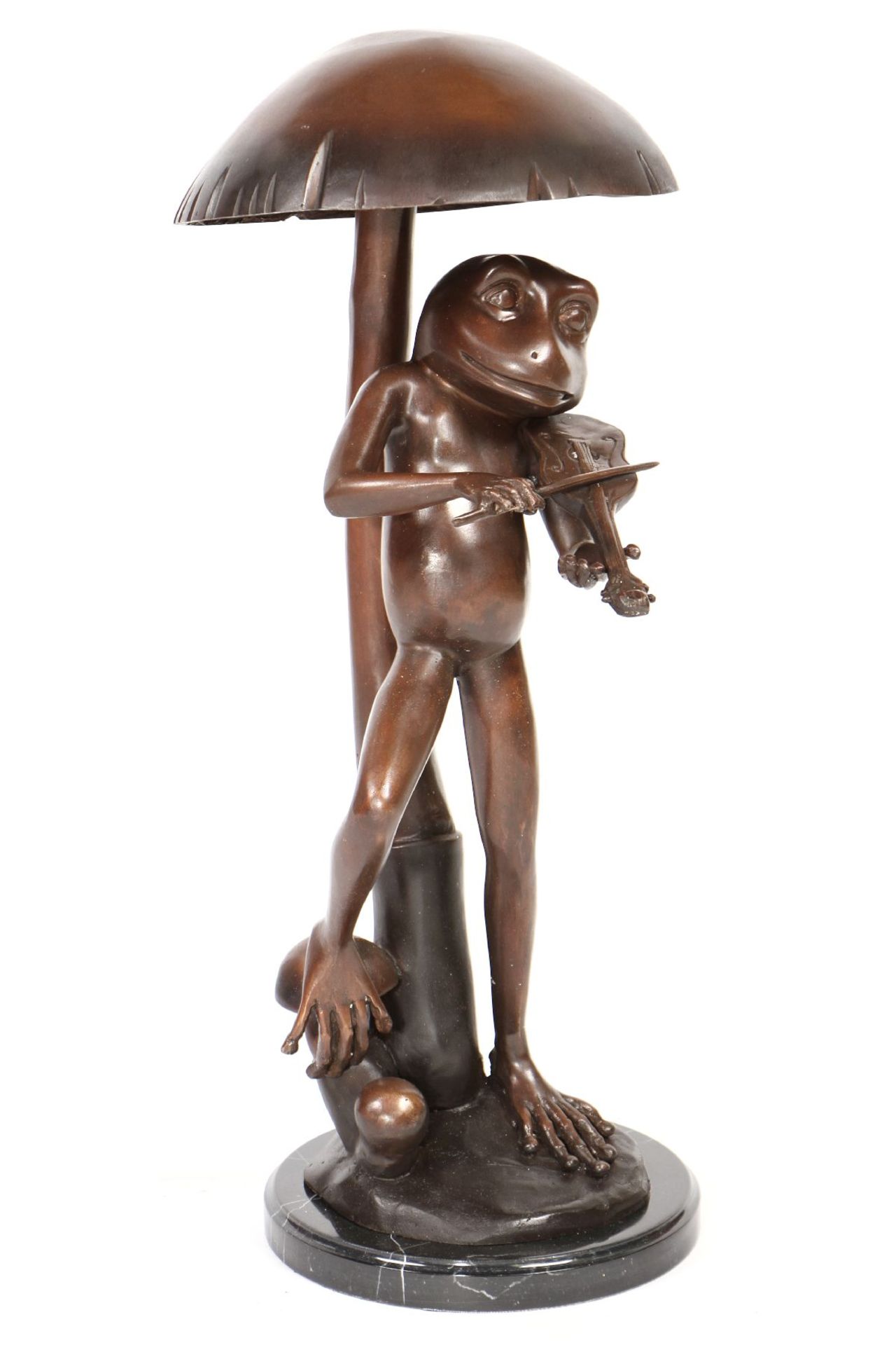 Frosch mit Violine, Bronze, braun u. dunkelbraun