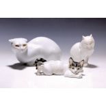 3 Porzellanfiguren Katzen, 1x Rosenthal, Th. Kärner,
