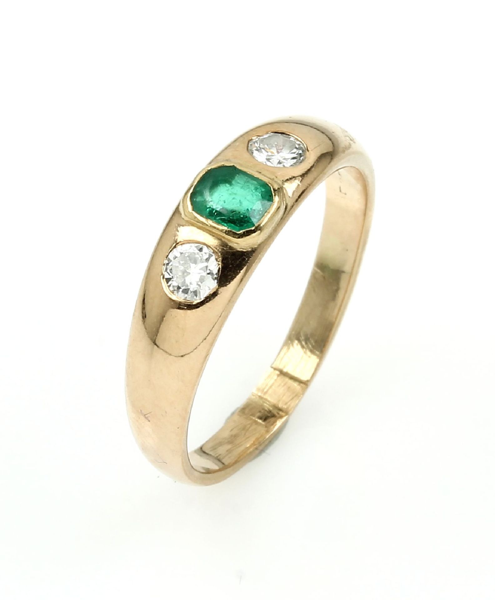 14 kt Gold Bandring mit Smaragd und Brillanten,   GG