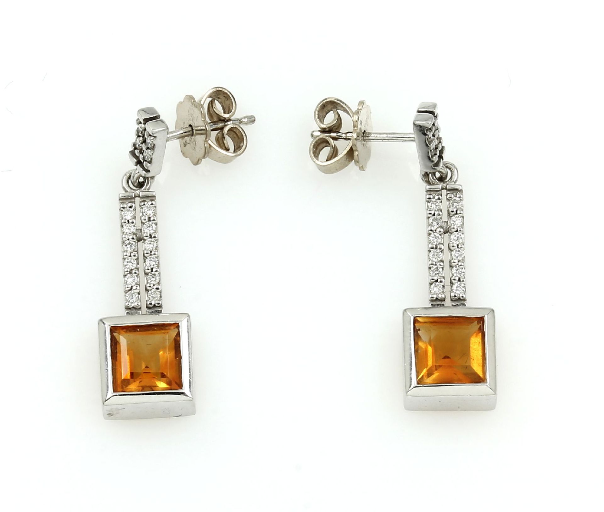 Paar 14 kt Gold Ohrstecker mit Citrinen und Brillanten,