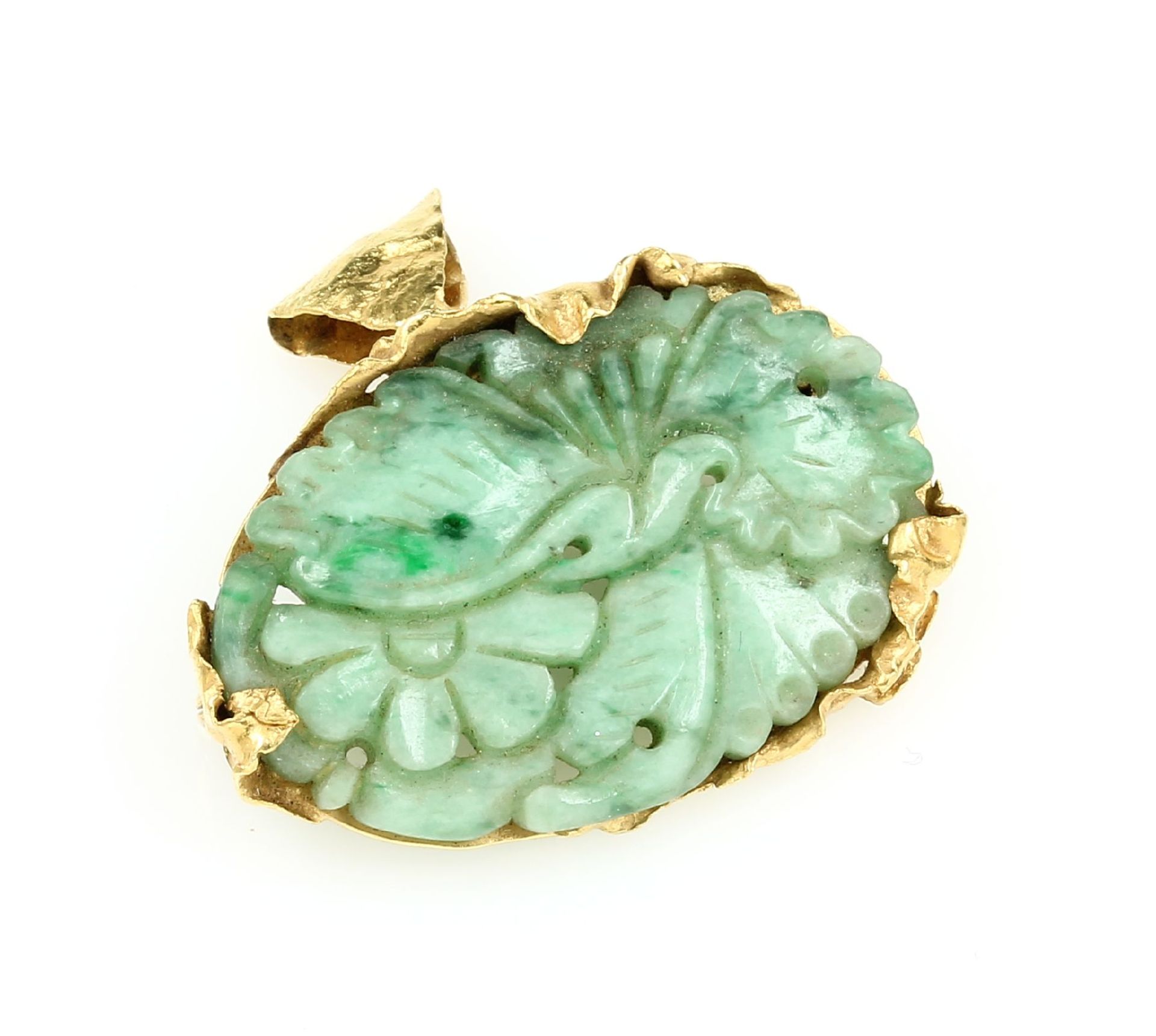 18 kt Gold Brosche/Anhänger mit grüner Jade/Nephrit,   GG