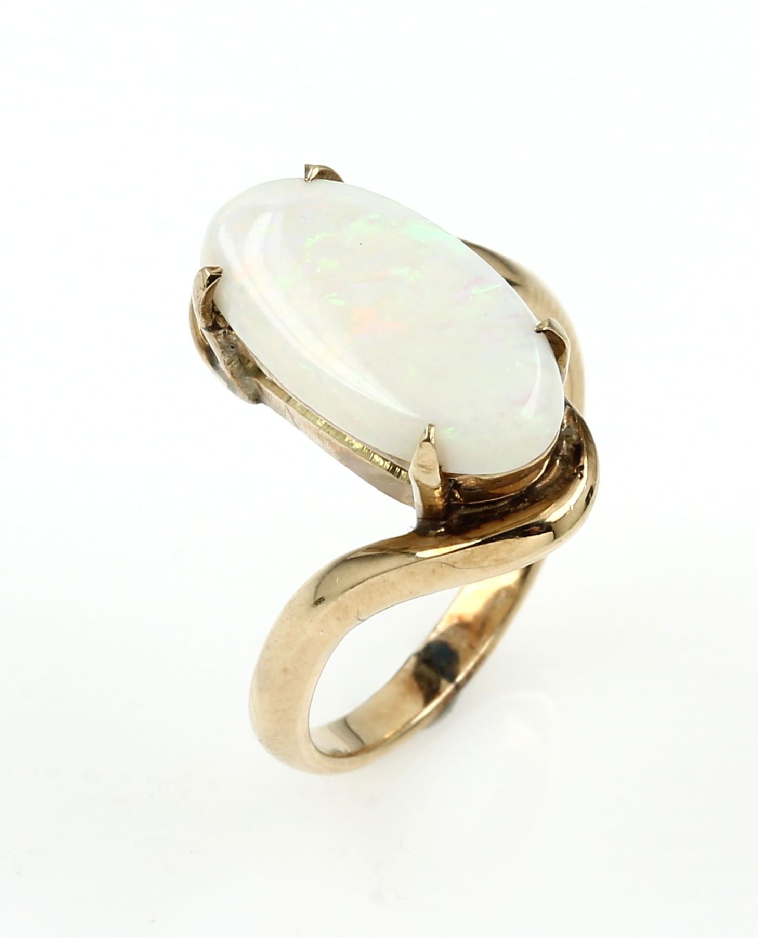 14 kt Gold Ring mit Opal,   GG 585/000, asymm.