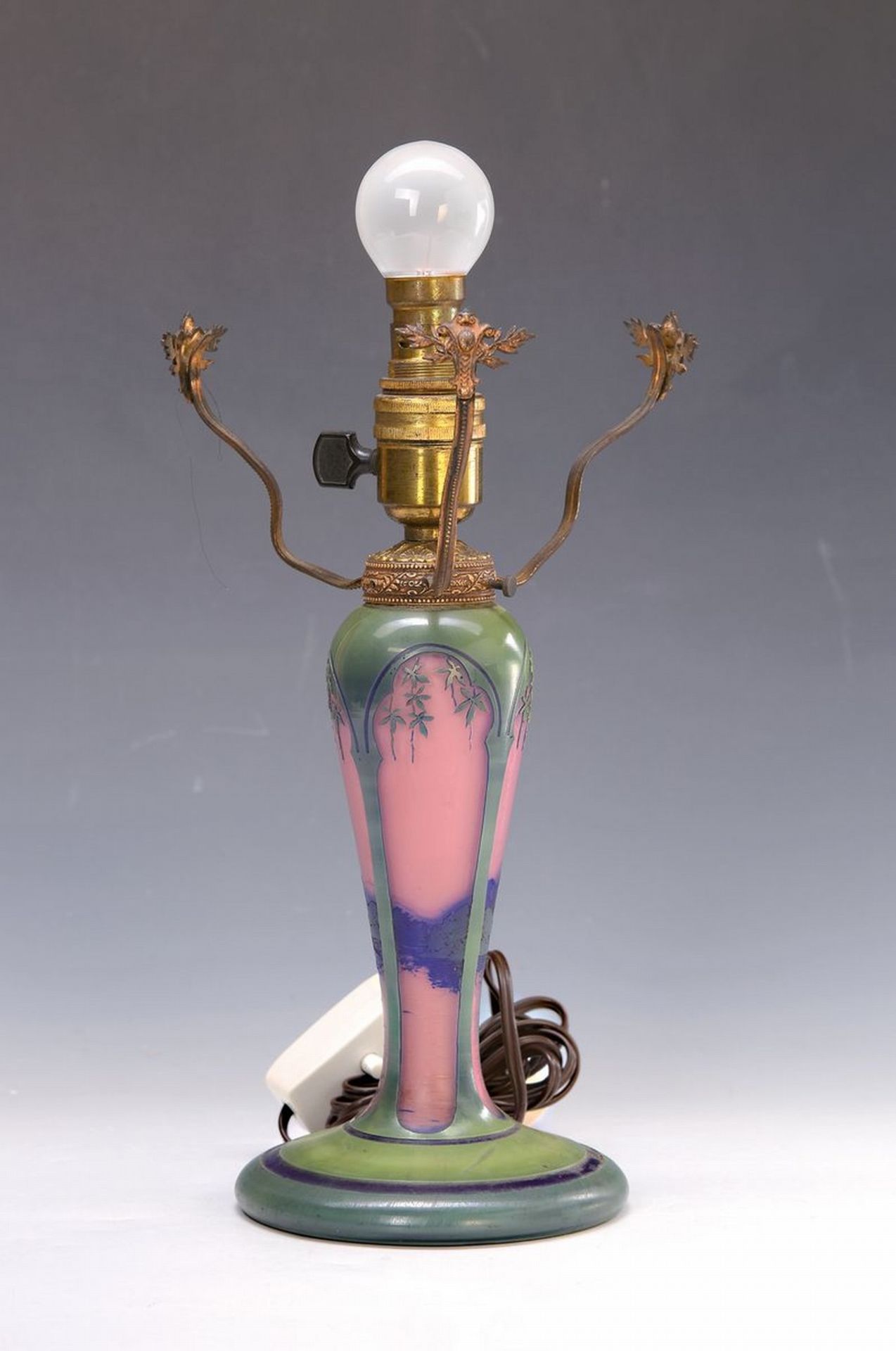 Lampenfuß, Michl, Nancy, um 1910, farbloses Glas, mit