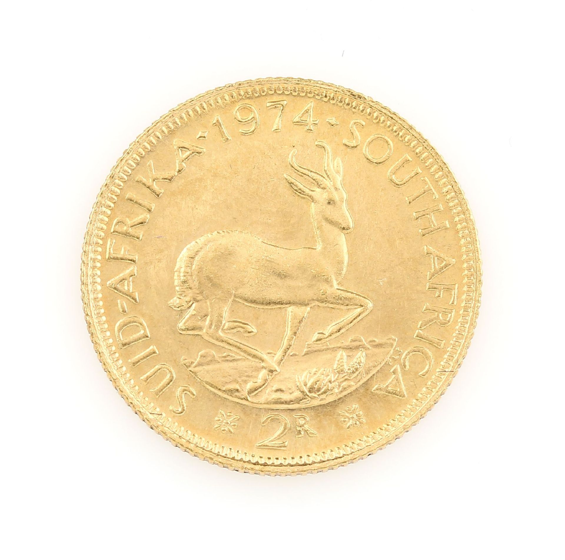 Goldmünze, 2 Rand, Südafrika, 1974, Springbock, Eendrag