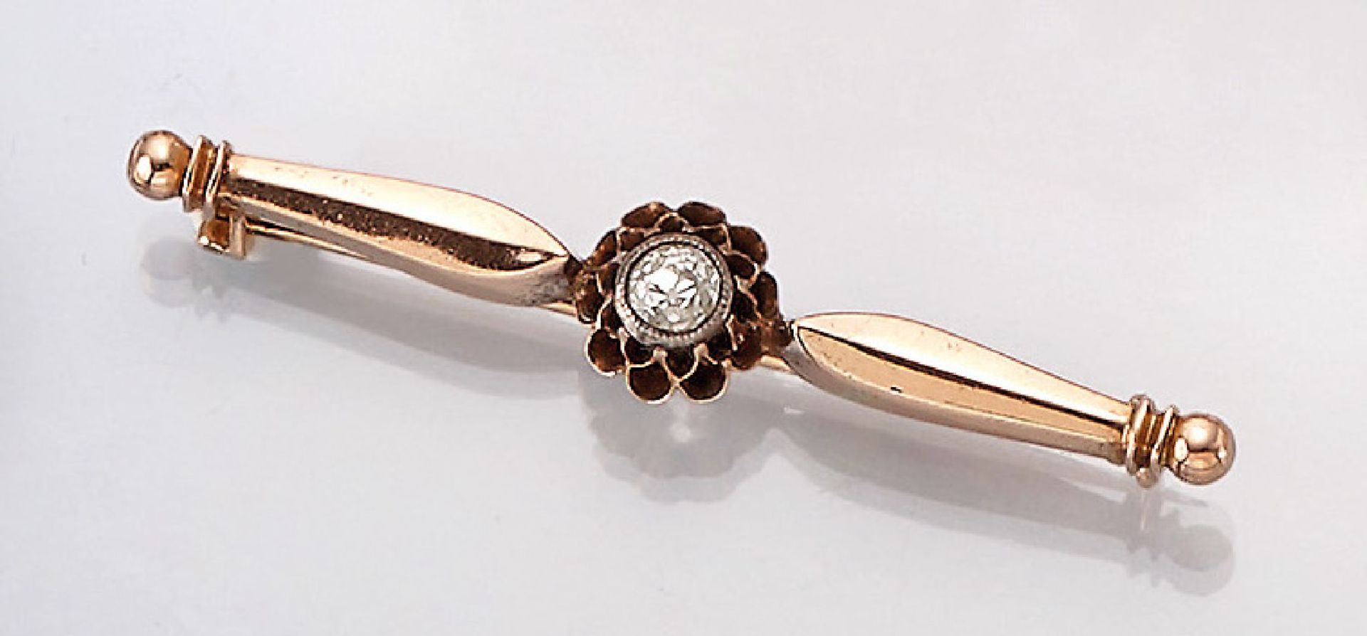 14 kt Gold Stabbrosche mit Diamant, um 1900, GG 585/000,