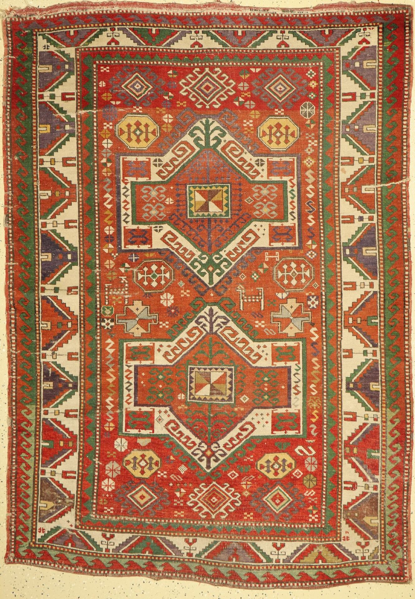 Lambalo Kazak antik, Kaukasus, um 1900, Wolle auf Wolle,