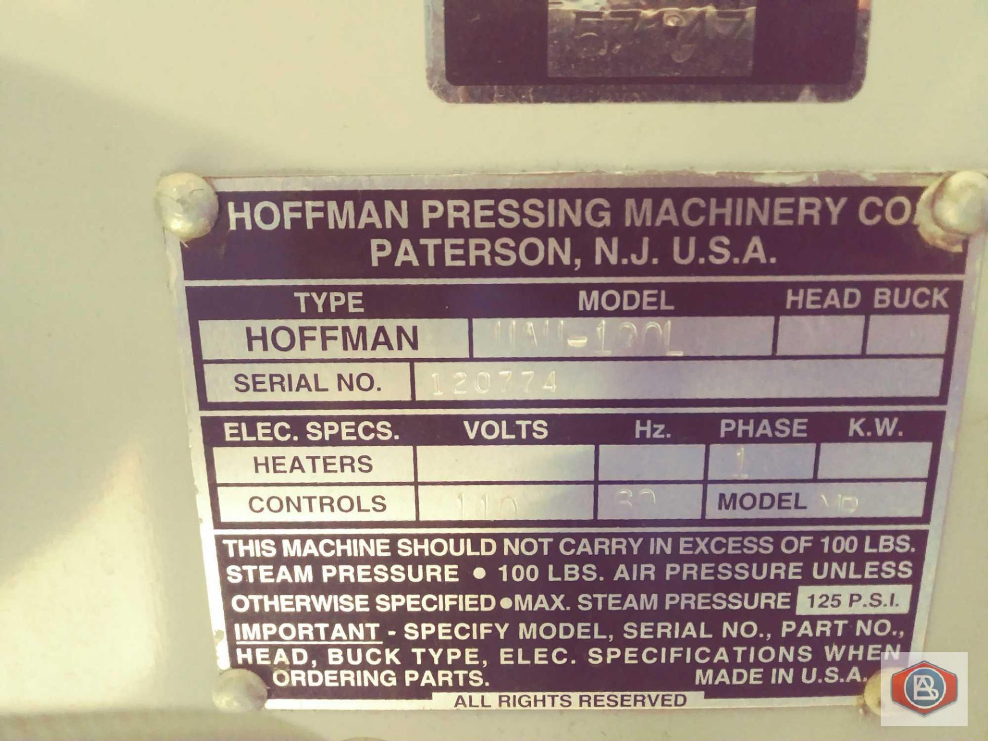 Hoffman Mod. UAU-190L Garment Press - Image 4 of 8