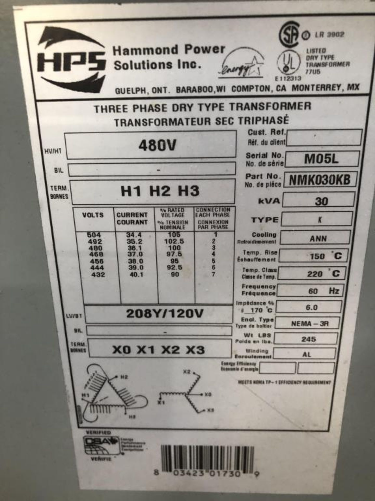 Electrical Transformer 480 volts - Image 2 of 2