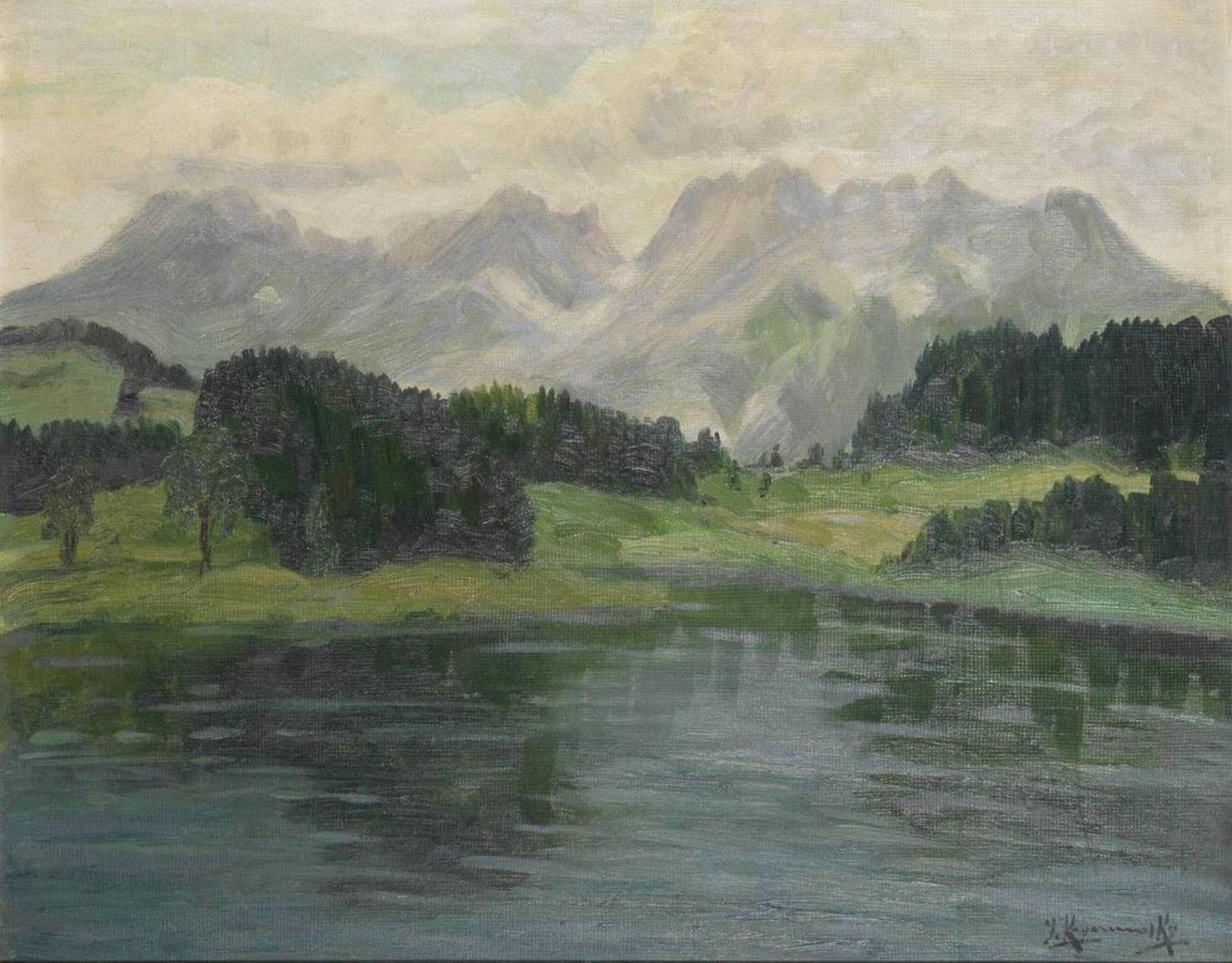 JAKOB KOGANOWSKY (1874-1926) Lake and mountains scene - signed ‘J. Koganosky’ [...]