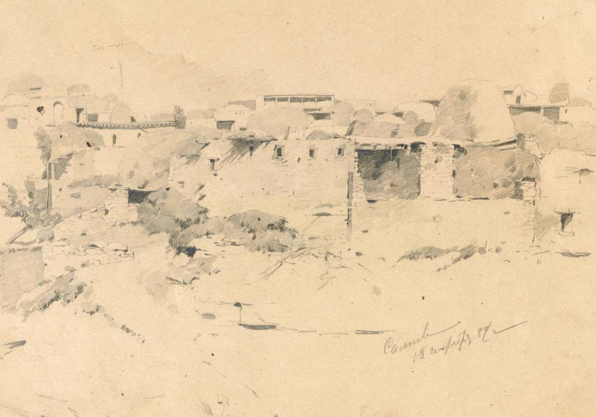 FRANZ ROUBAUD (1856-1928) View of the village of Salta in Dagestan - Signed ‘Salta [...]